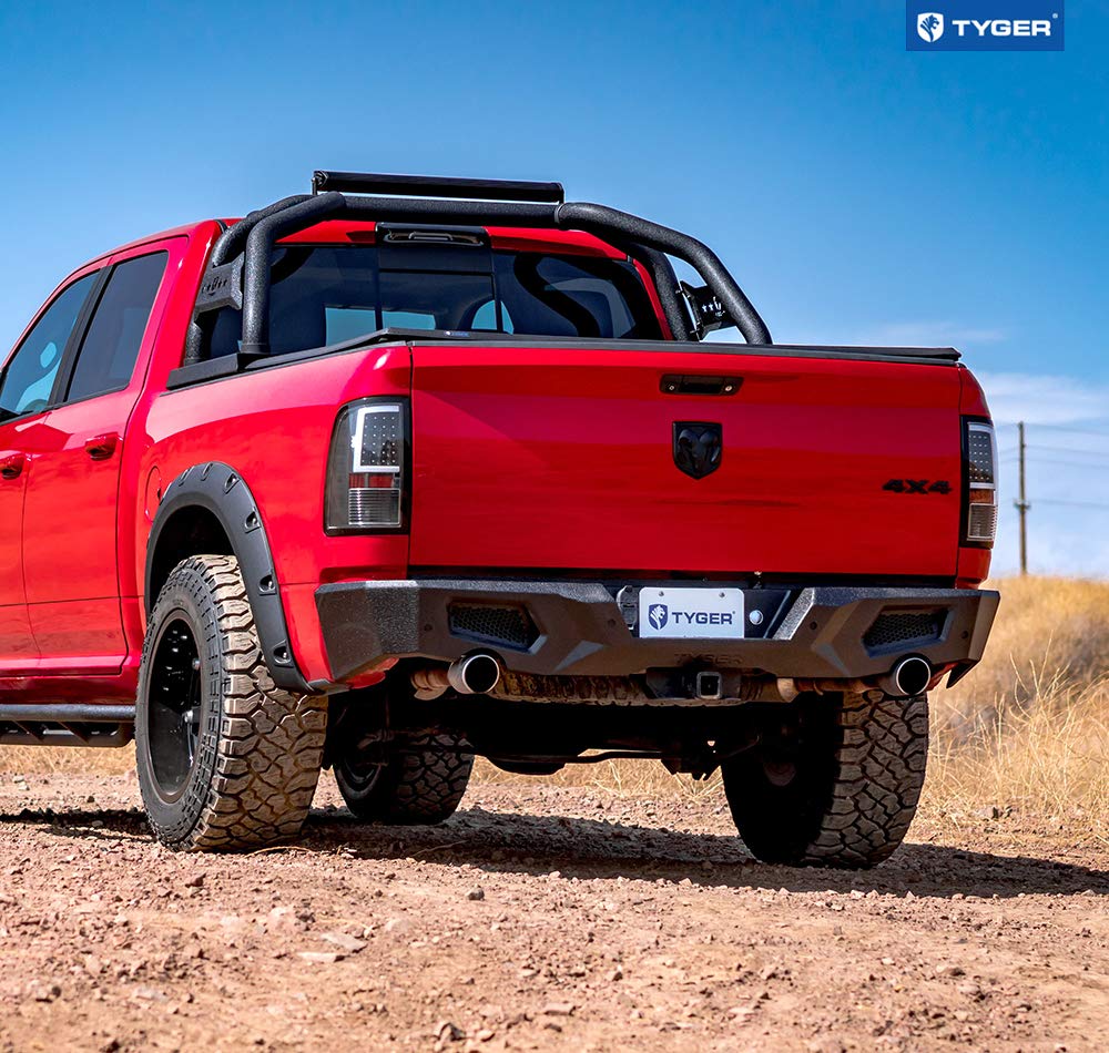 TYGER FURY Rear Bumper Assembly Textured Black Tyger Auto Compatible with 2009-2018 Dodge Ram 1500 (Including 2019-2023 Classic)