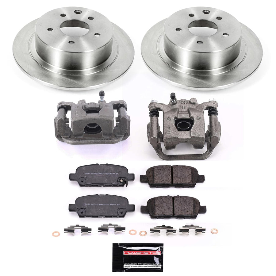 Rear Stock Replacement Brake Pads and Rotors Kit POWERSTOP with Calipers For Nissan Sentra 2019 [Vehicle Specific]
