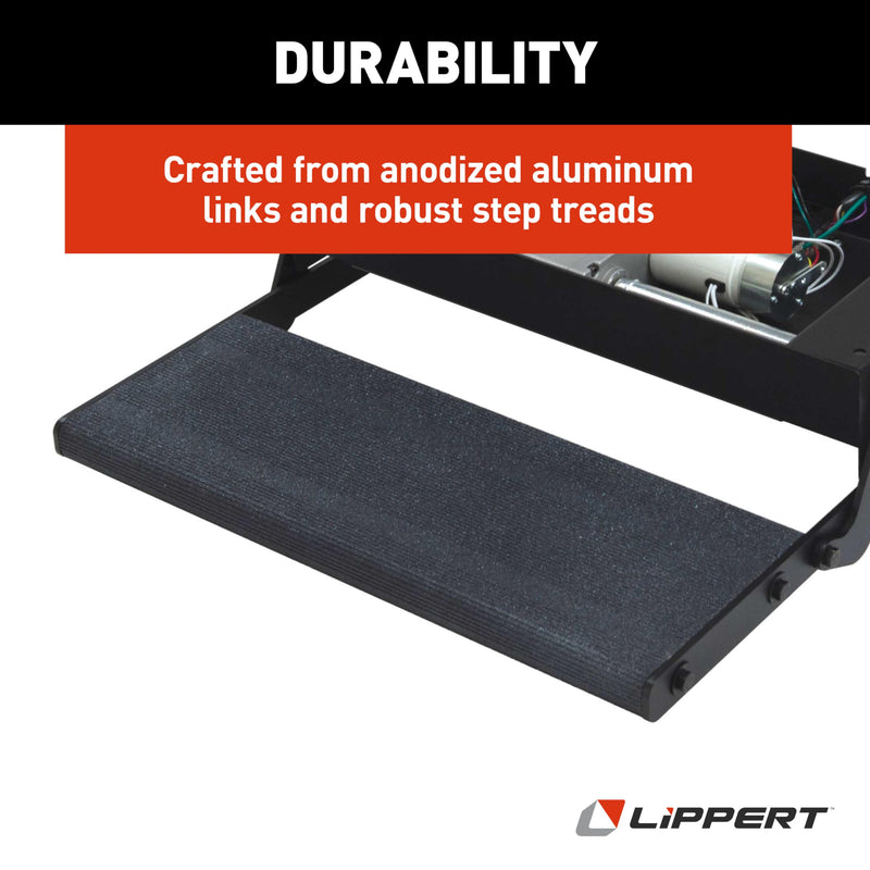 Lippert Components 24" Single Treadlite Power RV Step with Switch and Harness , Black 353542