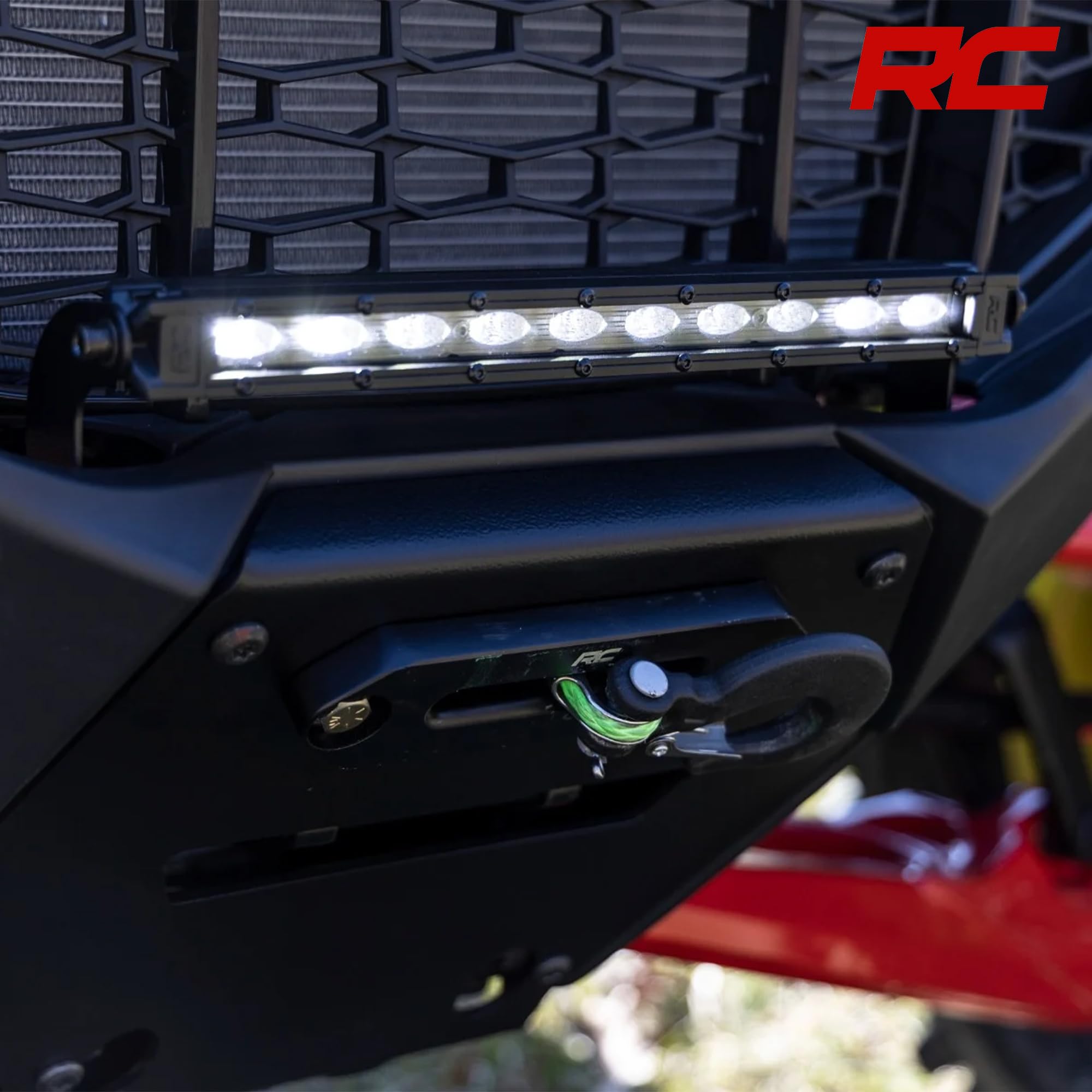 Rough Country Winch Mount for Polaris RZR Pro R - Bolt-on Mounting Plate for 3,500-5,000 LB Winches, 10" Slimline LED Light