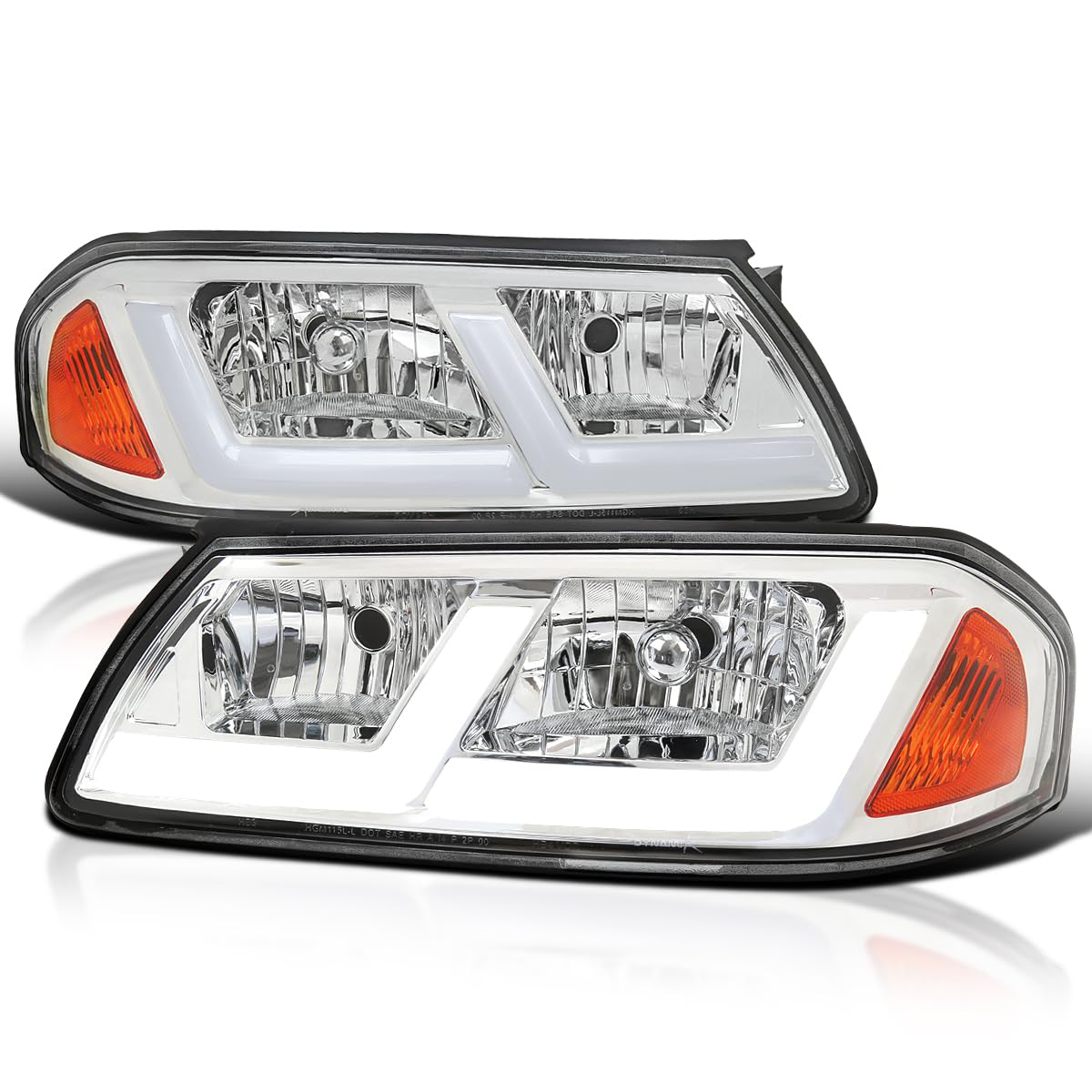 Chrome LED Tube Headlights SPEC-D TUNING Compatible with 2000-2005 Chevy Impala, Left + Right Pair Headlamps Assembly