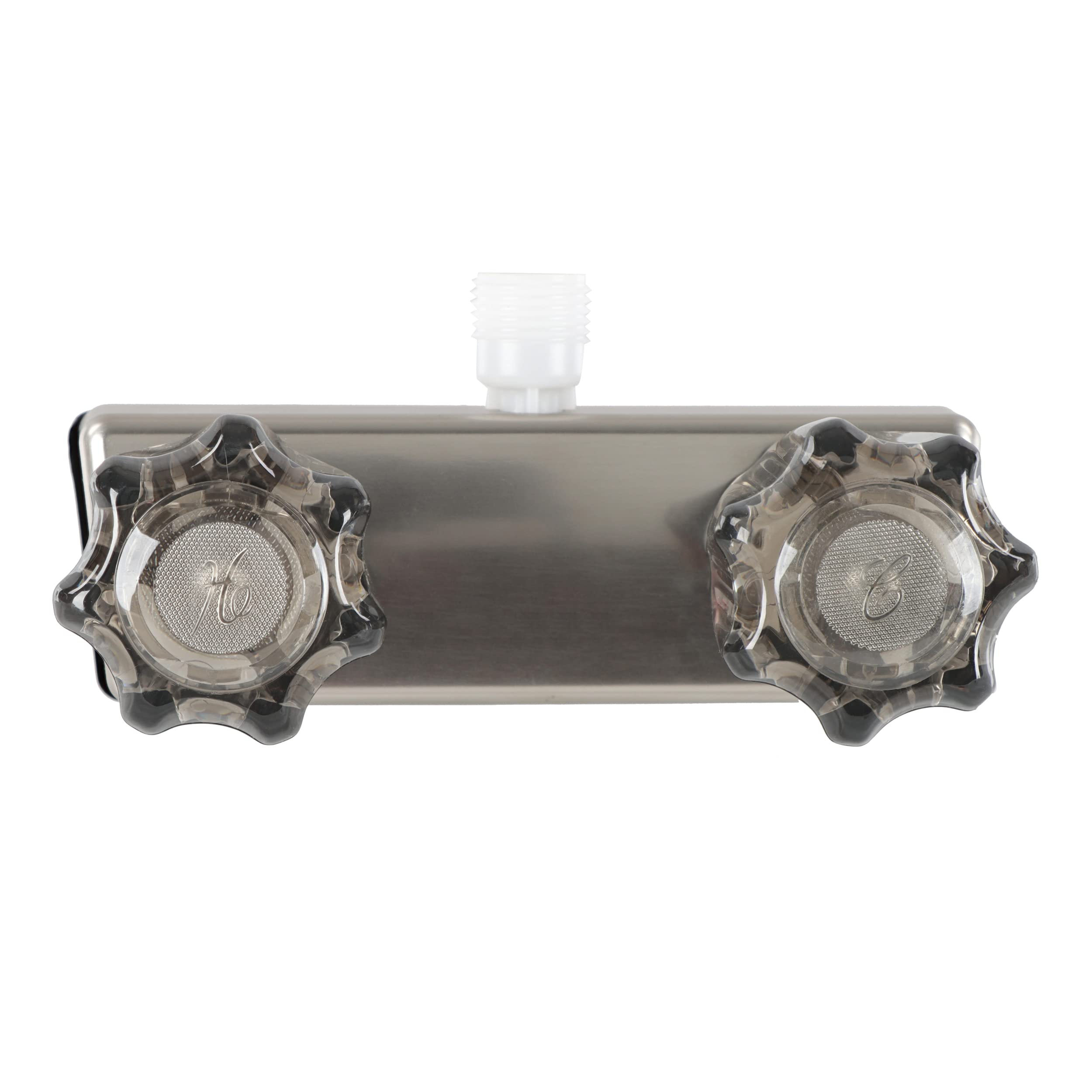 Exterior RV Shower Valve Empire Faucets - 4in Nickel Camper Outdoor Shower Valve with Crystal Knobs and Vacuum Breaker