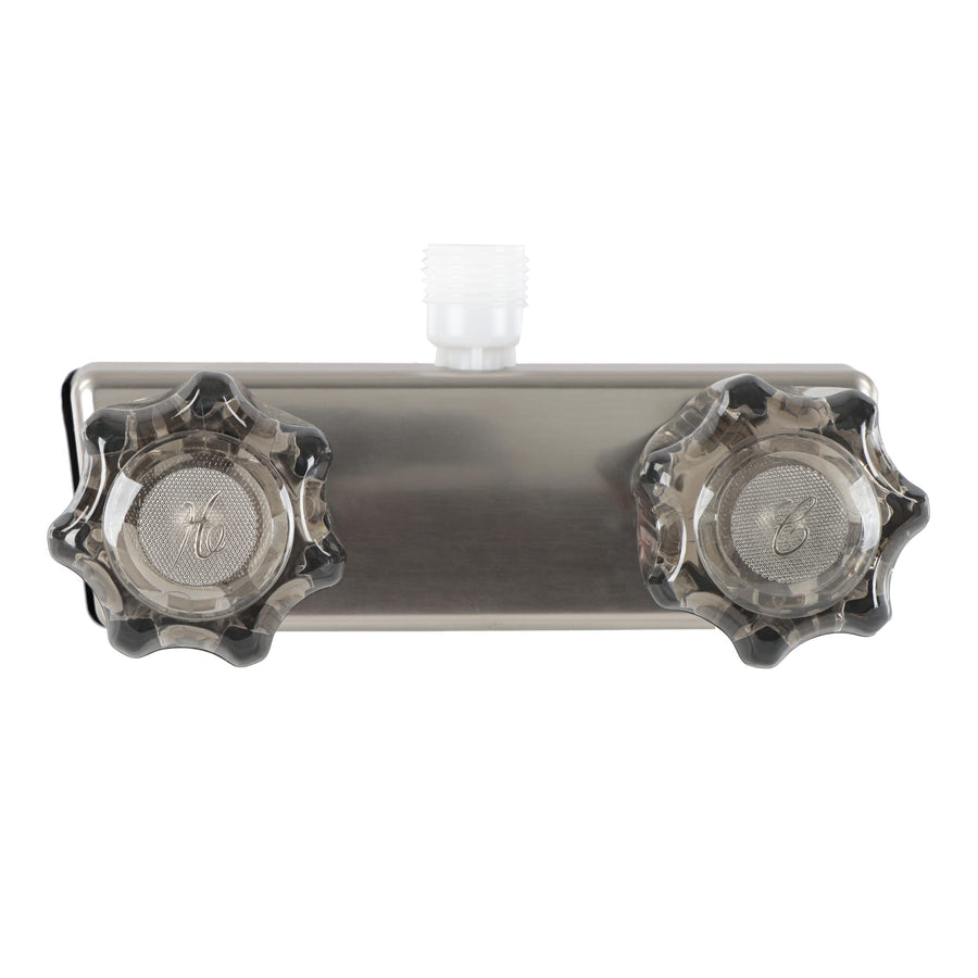 Exterior RV Shower Valve Empire Faucets - 4in Nickel Camper Outdoor Shower Valve with Crystal Knobs and Vacuum Breaker