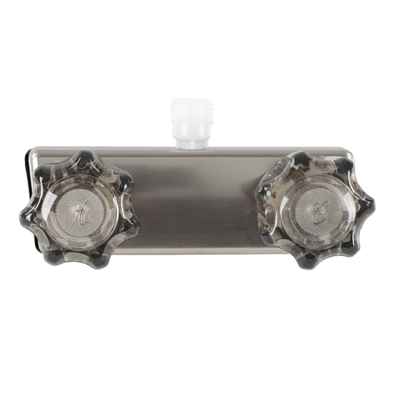 Exterior RV Shower Valve Empire Faucets - 4in Nickel Camper Outdoor Shower Valve with Crystal Knobs and Vacuum Breaker