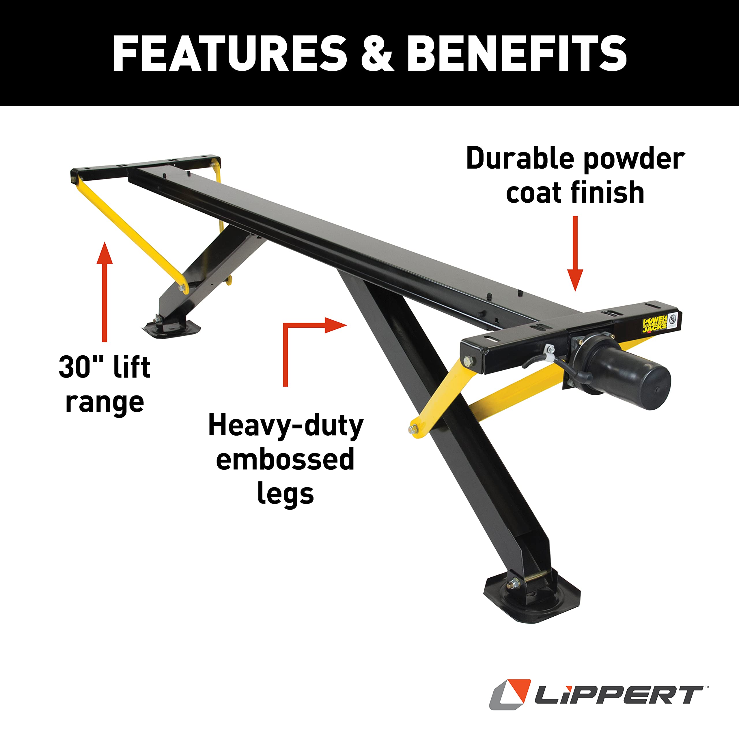 Lippert PSX1 RV Power Stabilizer High-Speed Jack System, No-Switch Assembly, Automatic Adjustment, Heavy-Gauge Powder-Coated Steel Frame, Up to 30" Extension - 337199