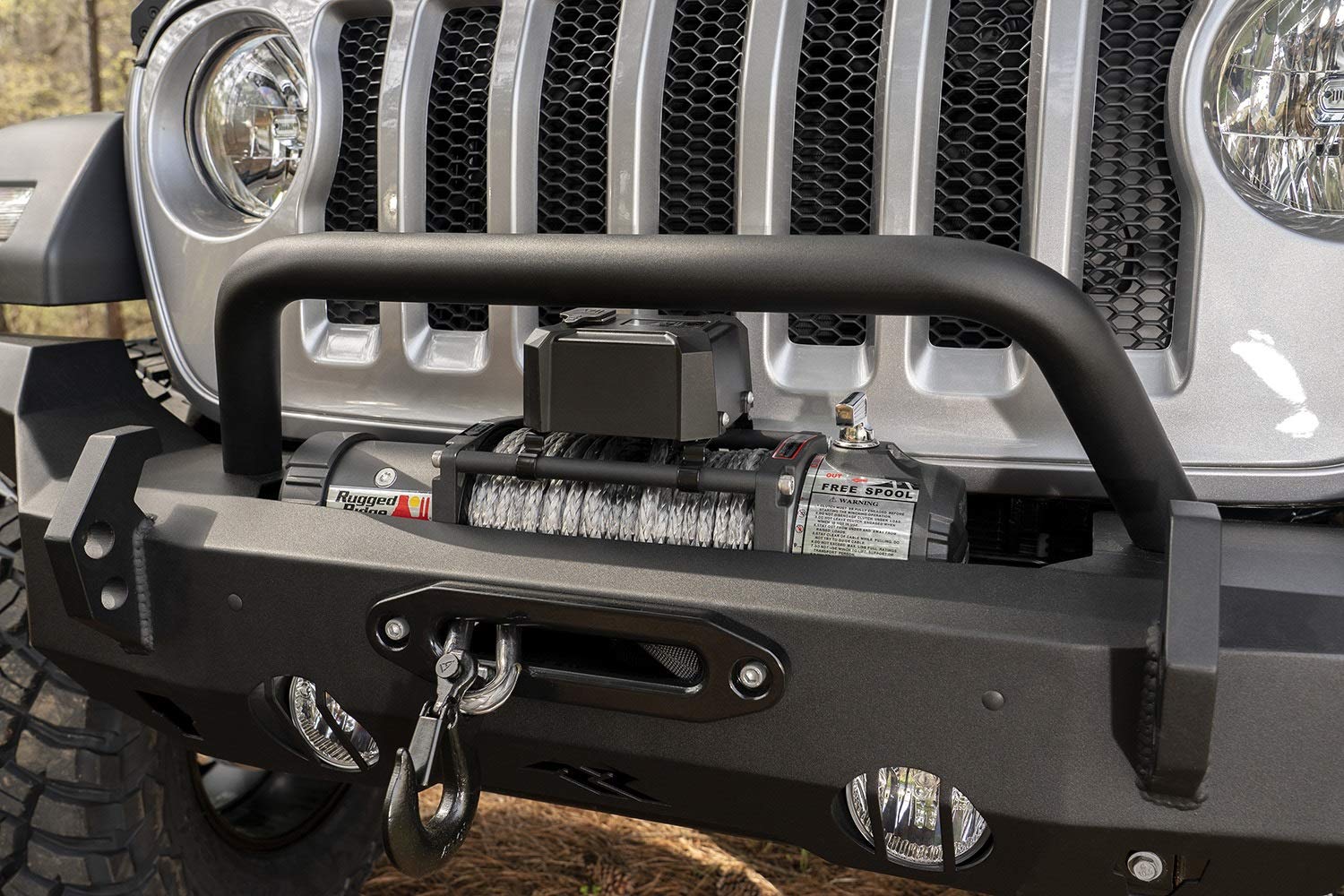 Front Rugged Ridge HD Bumper for Jeep Wrangler/Gladiator | Full-Width, Steel, Black | 11540.31 | Fits 2007-2025 Jeep Wrangler JK/JL; 2020-2025 Jeep Gladiator JT