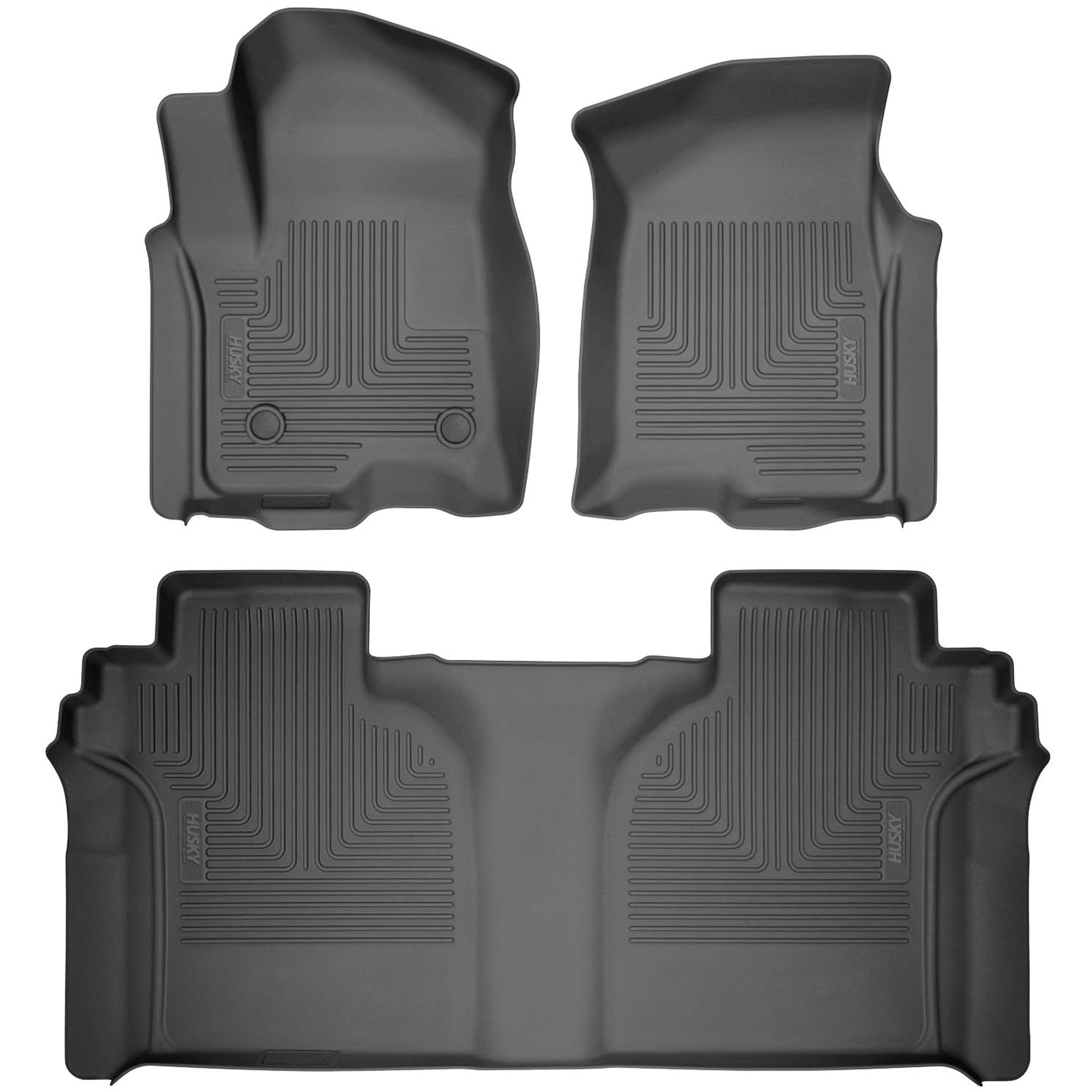Husky Liners Floor Mats Weatherbeater | Fits 2015-2025 Ford F-150 (Includes 2022-2025 Lightning) SUPERCREW CAB ONLY w/Carpet & w/Out Fold Flat Storage | Front & 2nd Row, 3-pc Black - 94041