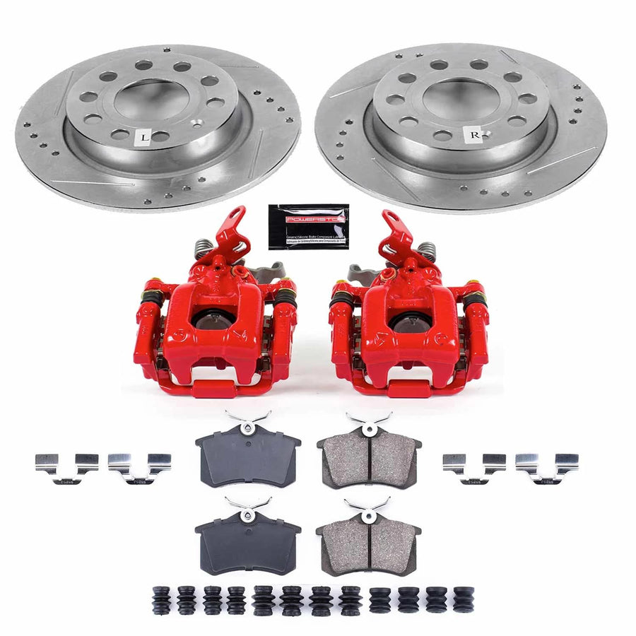 Power Stop Z23 KC5671A, Rear Brake Caliper Kit-Drilled/Slotted Rotors, Carbon Ceramic Pads, Calipers For Volkswagen Beetle 2013-2017, Volkswagen Jetta 2018 [Model Specific]