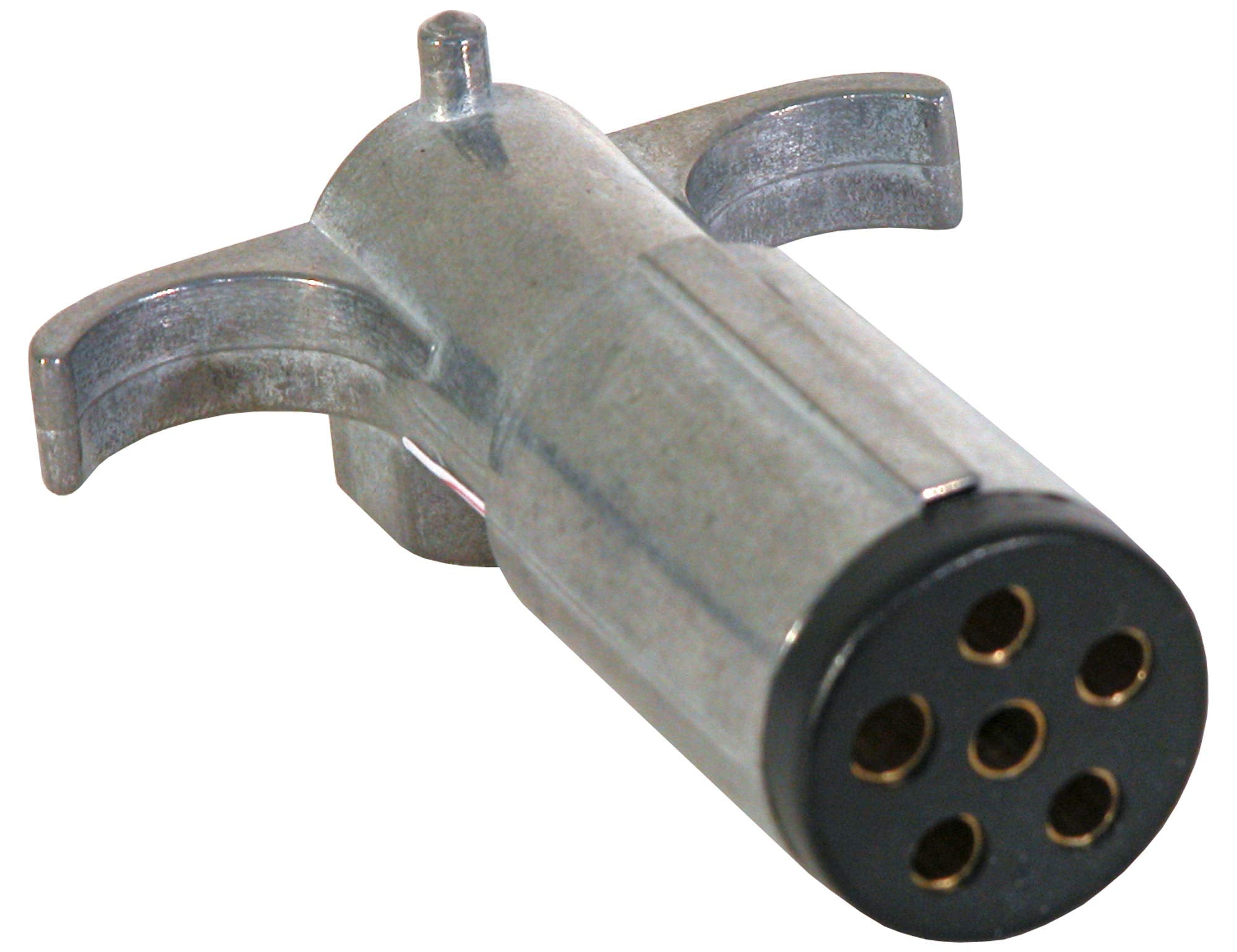6-Way Buyers Products Die-Cast Metal Trailer Connector, Trailer Side Connector, 6 Round Pin Style, Spring Style Cable Guard