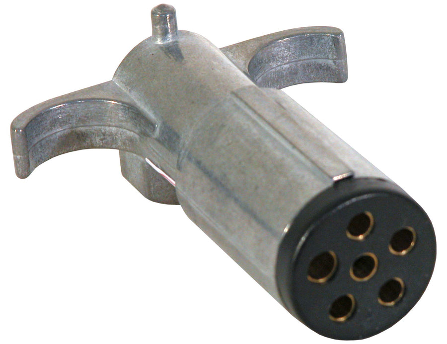 6-Way Buyers Products Die-Cast Metal Trailer Connector, Trailer Side Connector, 6 Round Pin Style, Spring Style Cable Guard