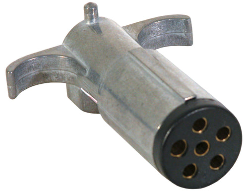 6-Way Buyers Products Die-Cast Metal Trailer Connector, Trailer Side Connector, 6 Round Pin Style, Spring Style Cable Guard