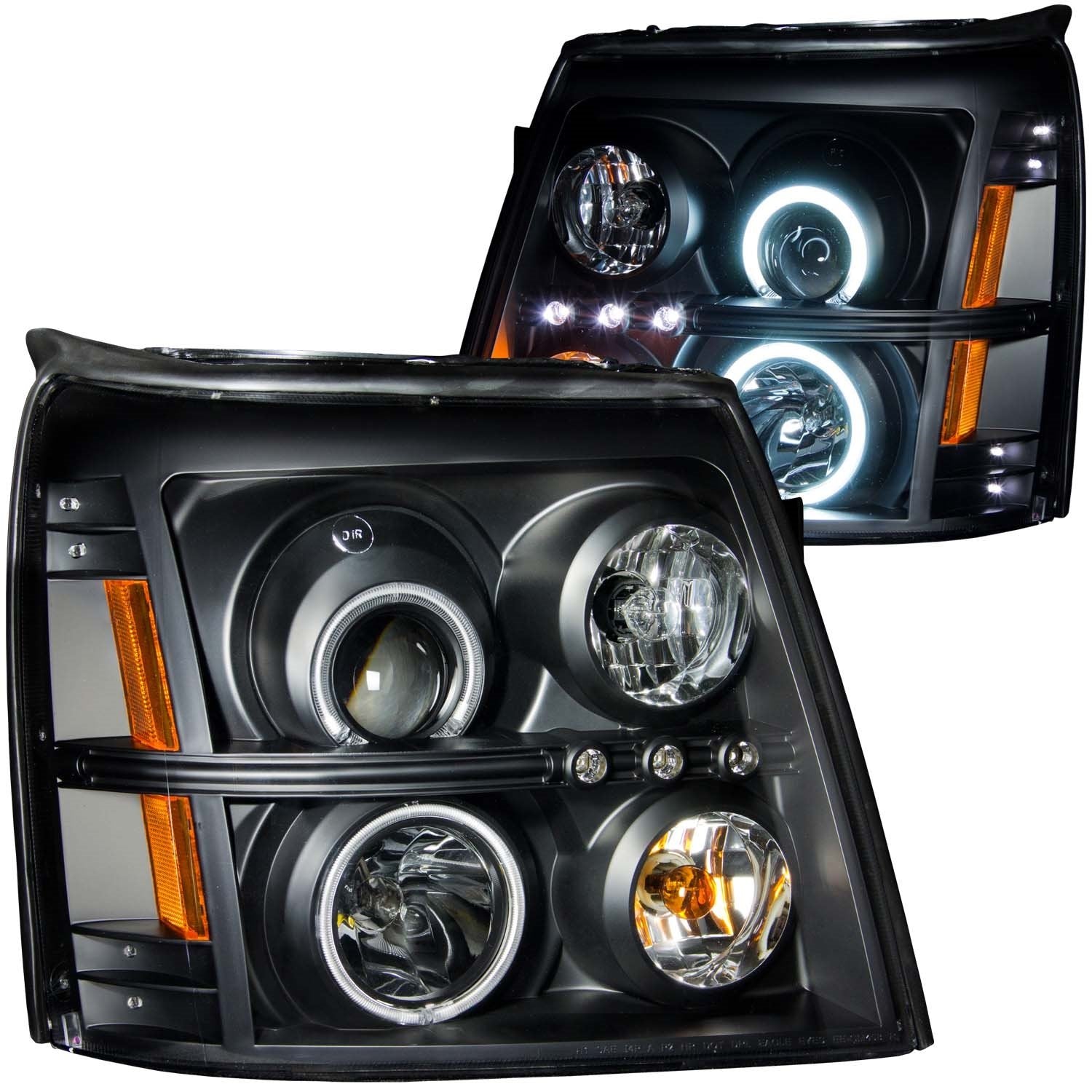 Cadillac Escalade Anzo USA 111142 Projector Halo Black Clear Amber Headlight Assembly - (Sold in Pairs)