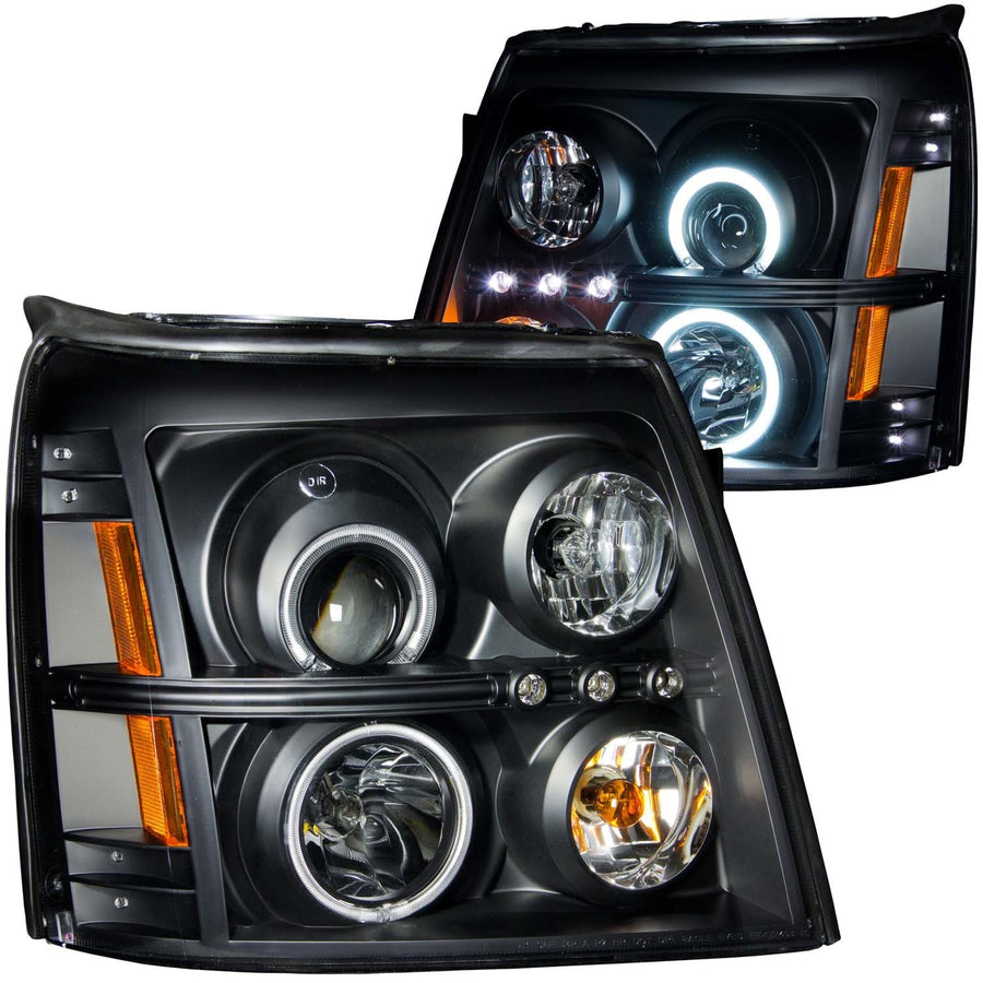 Cadillac Escalade Anzo USA 111142 Projector Halo Black Clear Amber Headlight Assembly - (Sold in Pairs)