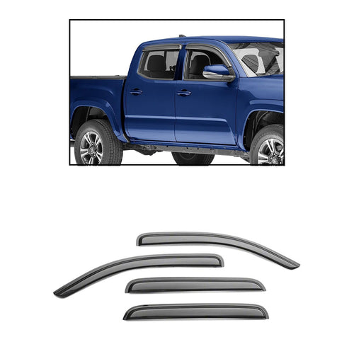 Tape On Black Horse Off Road Rain Guards/Wind Deflectors Compatible with 2016-2023 Toyota Tacoma Crew Cab Smoke 4 PCs - 141648