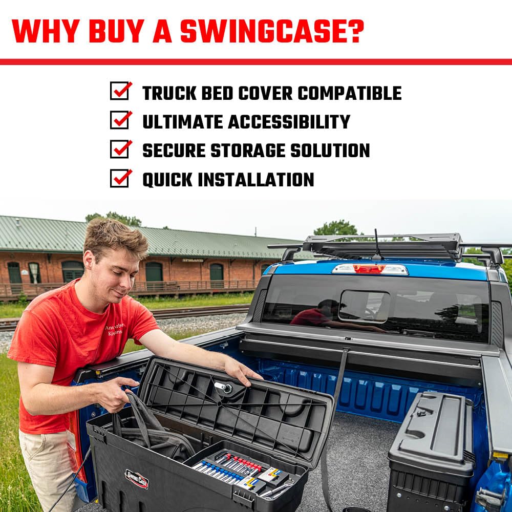 SwingCase Undercover Truck Bed Storage Box | SC503D | Fits 2022-2023 Nissan Frontier Drivers Side, Black