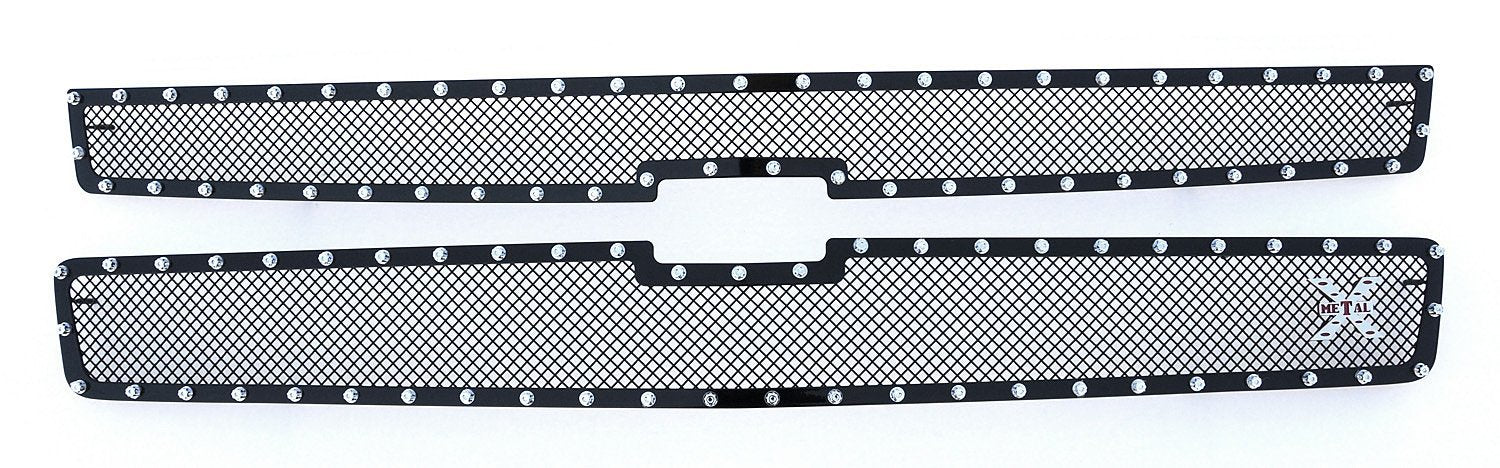 2007-2010 Silverado HD T-Rex Grilles X-Metal Grille, Black, 2 Pc, Overlay, Chrome Studs - PN #6711121