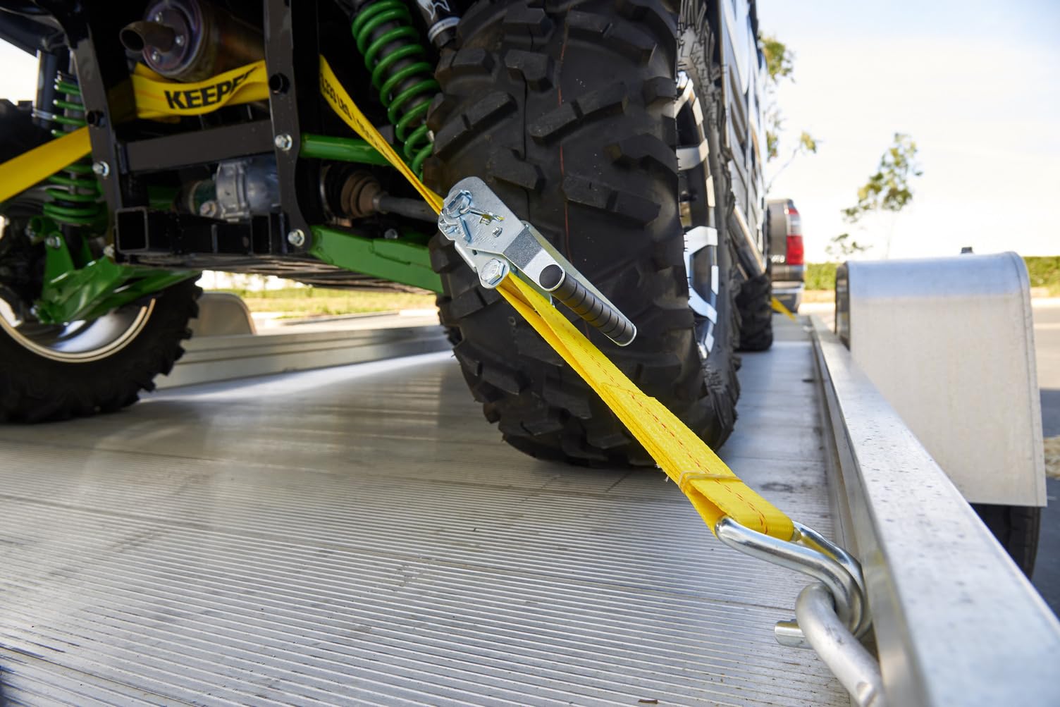2" x 16' Heavy Duty Ratchet Tie-Down Keeper with Double J-Hooks - 3,333 lbs. Working Load Limit and 10,000 lbs. Break Strength