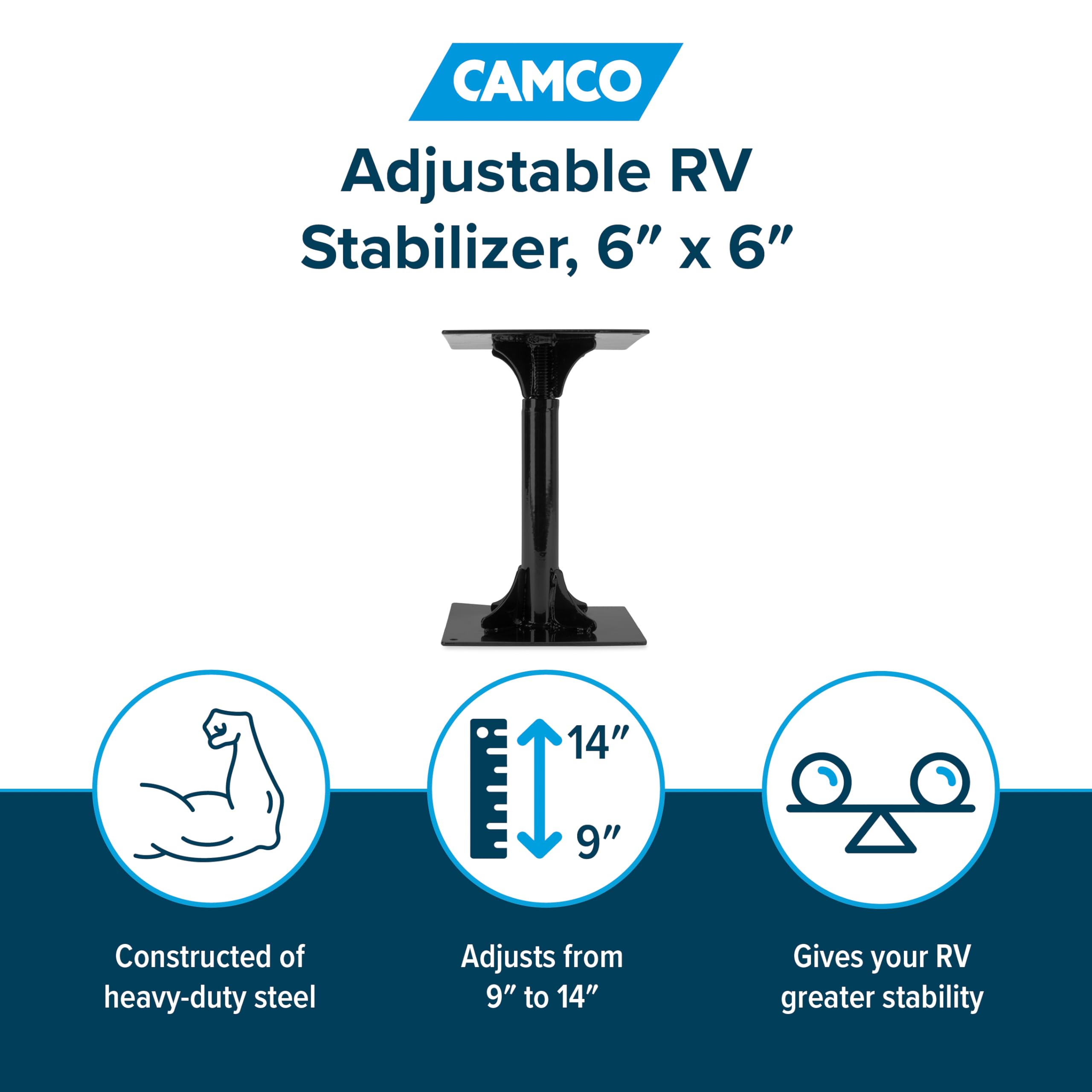 Adjustable Camco RV Stabilizer, 6-Inches x 6-Inches - Greater Stability Gives Your RV Under The Front or Rear (44531)