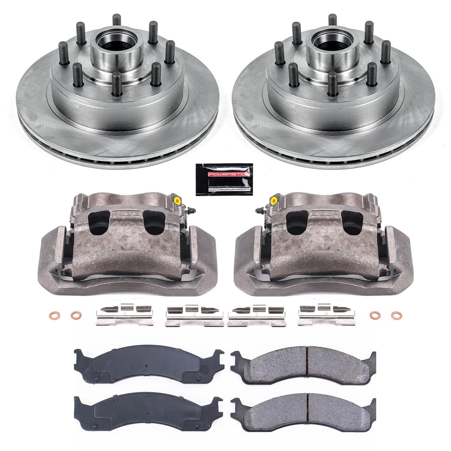 Power Stop KCOE5088A Front Caliper Brake Kit- Brake Rotors, Ceramic Brake Pads and Brake Calipers For Ford E-350 Econoline Club Wagon, Ford E-350 Super Duty [Model Specific]
