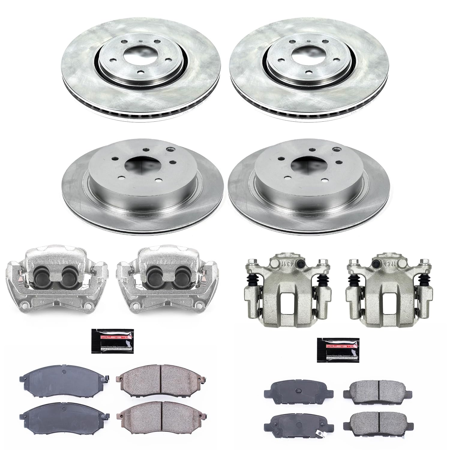 Power Stop Autospecialty KCOE4477 Replacement Front and Rear Brake Kit- Brake Rotors, Ceramic Brake Pads & Calipers