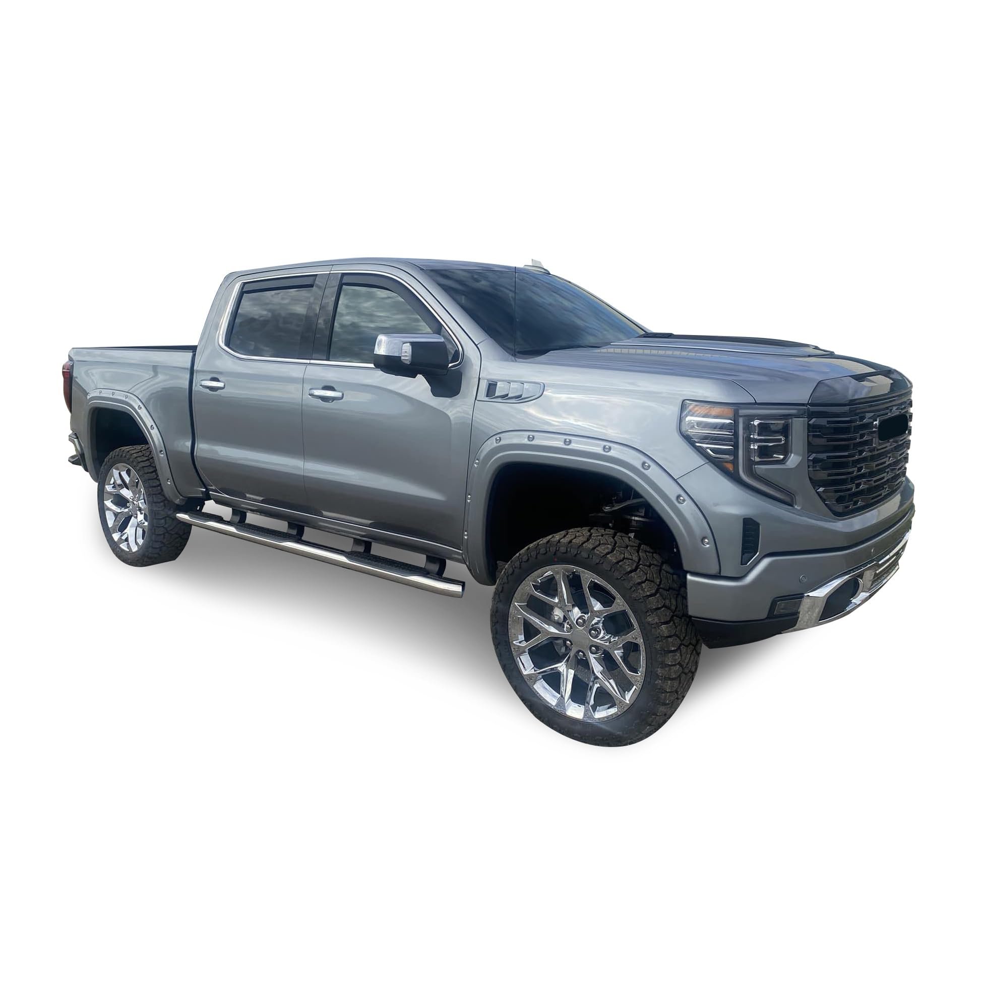 Extreme Black Horse Wheel-to-Wheel Side Steps Stainless Steel Compatible with 2019-2025 Silverado/Sierra 1500|2022-2025 Chevrolet Silverado 1500 LTD|2022-2022 GMC Sierra 1500 LTD Crew CAB-GMSS-NL-19