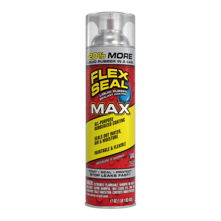 Flex Seal MAX, 17 oz, Clear, 1-Pack, Waterproof Rubber Spray On Sealant Coating, Stop Leaks Instantly, Perfect for Gutters, Wood, RV, Campers, Roof Repair, Skylights, Windows, and More