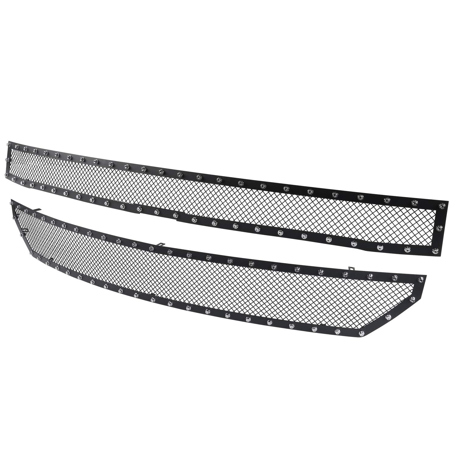Spec-D Tuning Black Rivet Style Studded S/S Hood Grille Insert 2PCs Compatible with Chevy Silverado 1500 2016-2018