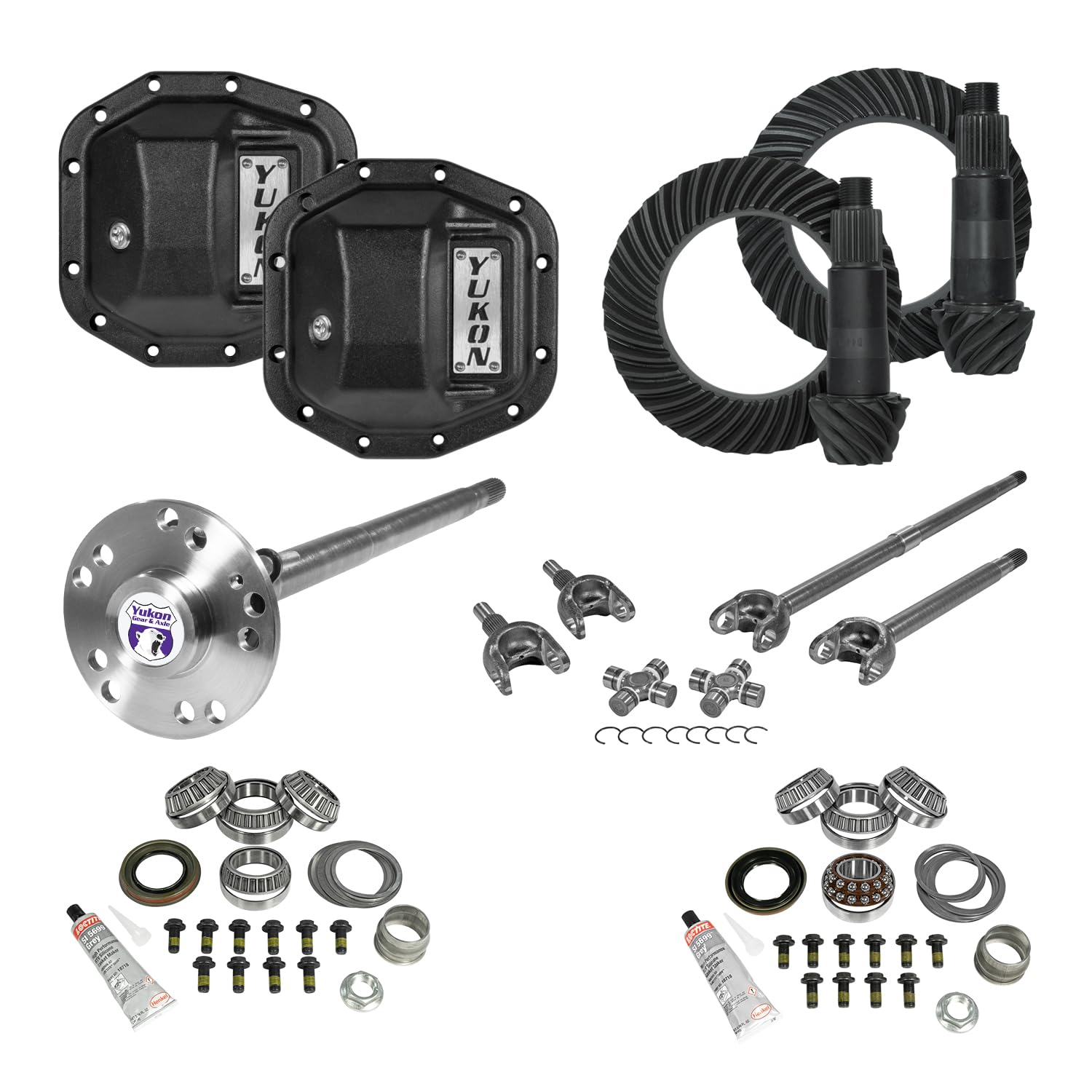 Yukon Re-Gear Stage 4 Kit w/Diff Covers for Dana 30/35, 4340 Chromoly Fr/Rr Axles, 3.73 Ratio, 24 Spline, Compatible with Jeep JL Non-Rubicon, YGK071STG4