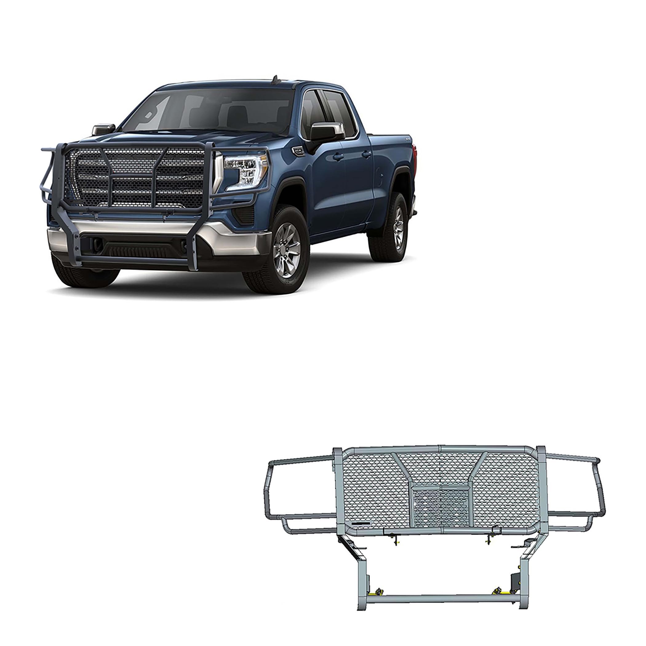 RUGGED Black Horse Heavy Duty Grille Brush Bumper Guard Modular Black Compatible with 2020-2023 GMC Sierra 2500 HD|2020-2023 GMC Sierra 3500 HD-RU-GMSI20-B
