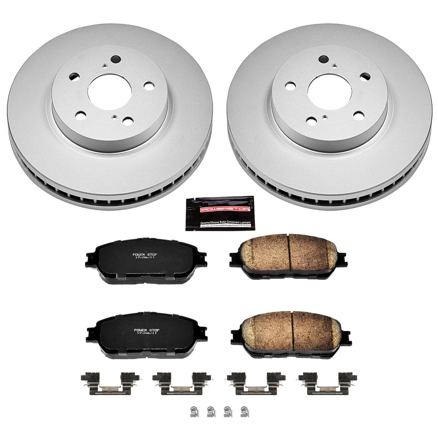 Brake Kit PowerStop For Avalon 2005-2007, Camry 2005-2006, Sienna 2004-2010, Solara 2004-2008 [Model Specific] - Front Coated Disc Rotors & Ceramic Brake Pads Replacement, CRK5438
