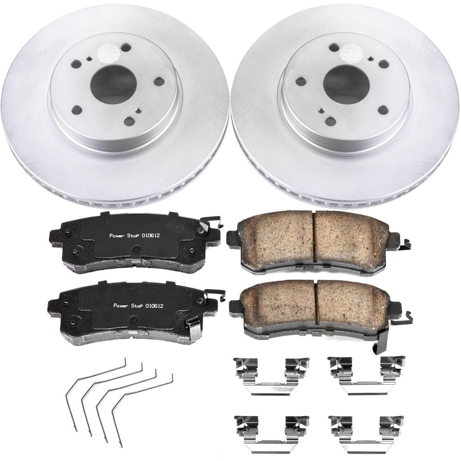 Power Stop Coated Brake Rotor and CRK7356 Ceramic Brake Pads- Front For Subaru Legacy 2016-2019 [Model Specific]