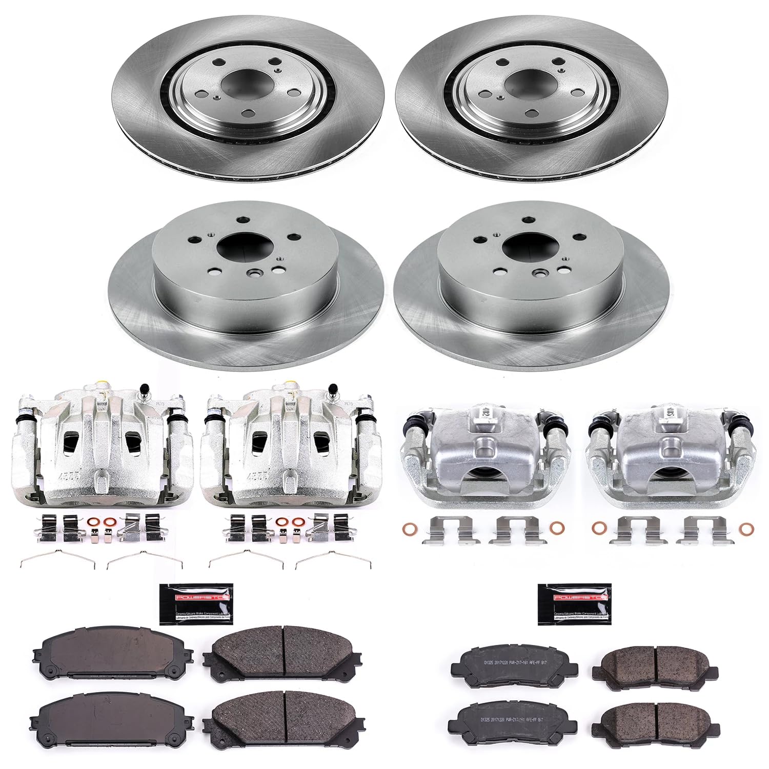Power Stop KCOE4129 Replacement Autospecialty Front and Rear Caliper Kit-Rotors, Ceramic Brake Pads, Calipers For Toyota Highlander 2008-2013 [Model Specific]