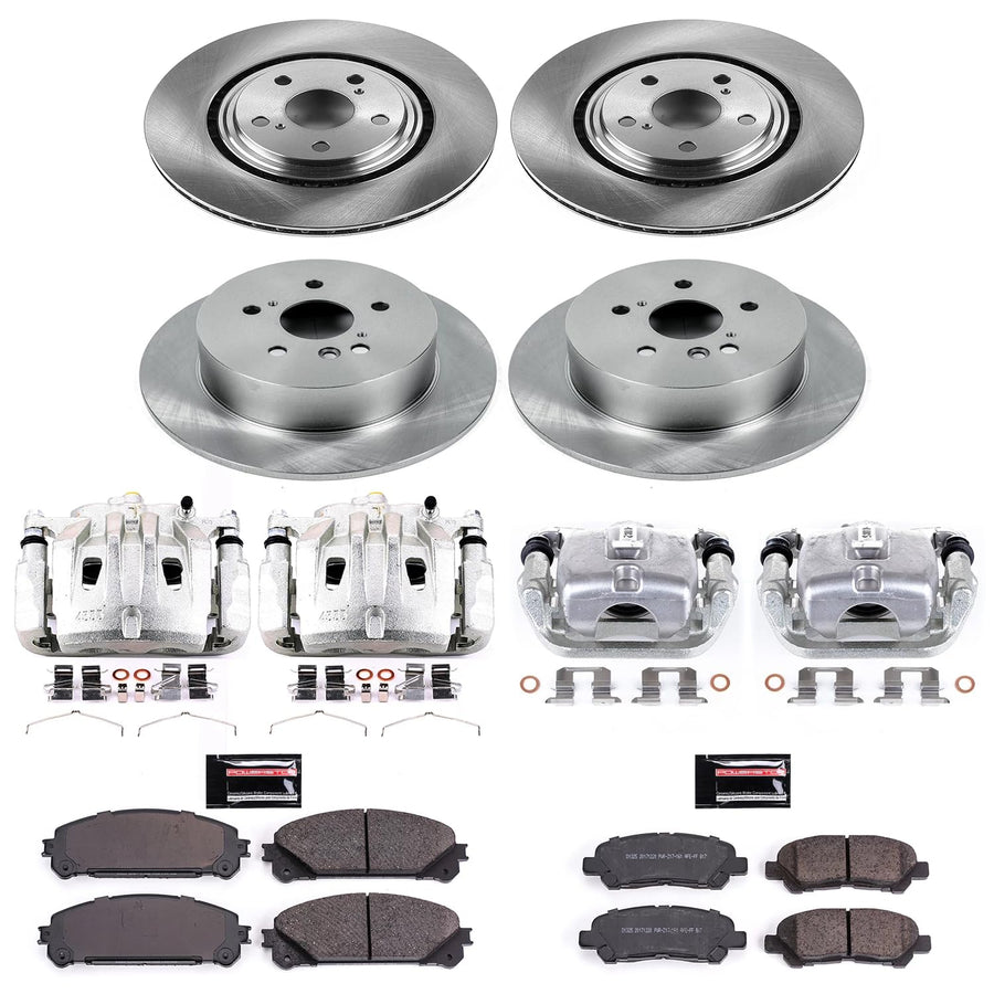 Power Stop KCOE4129 Replacement Autospecialty Front and Rear Caliper Kit-Rotors, Ceramic Brake Pads, Calipers For Toyota Highlander 2008-2013 [Model Specific]