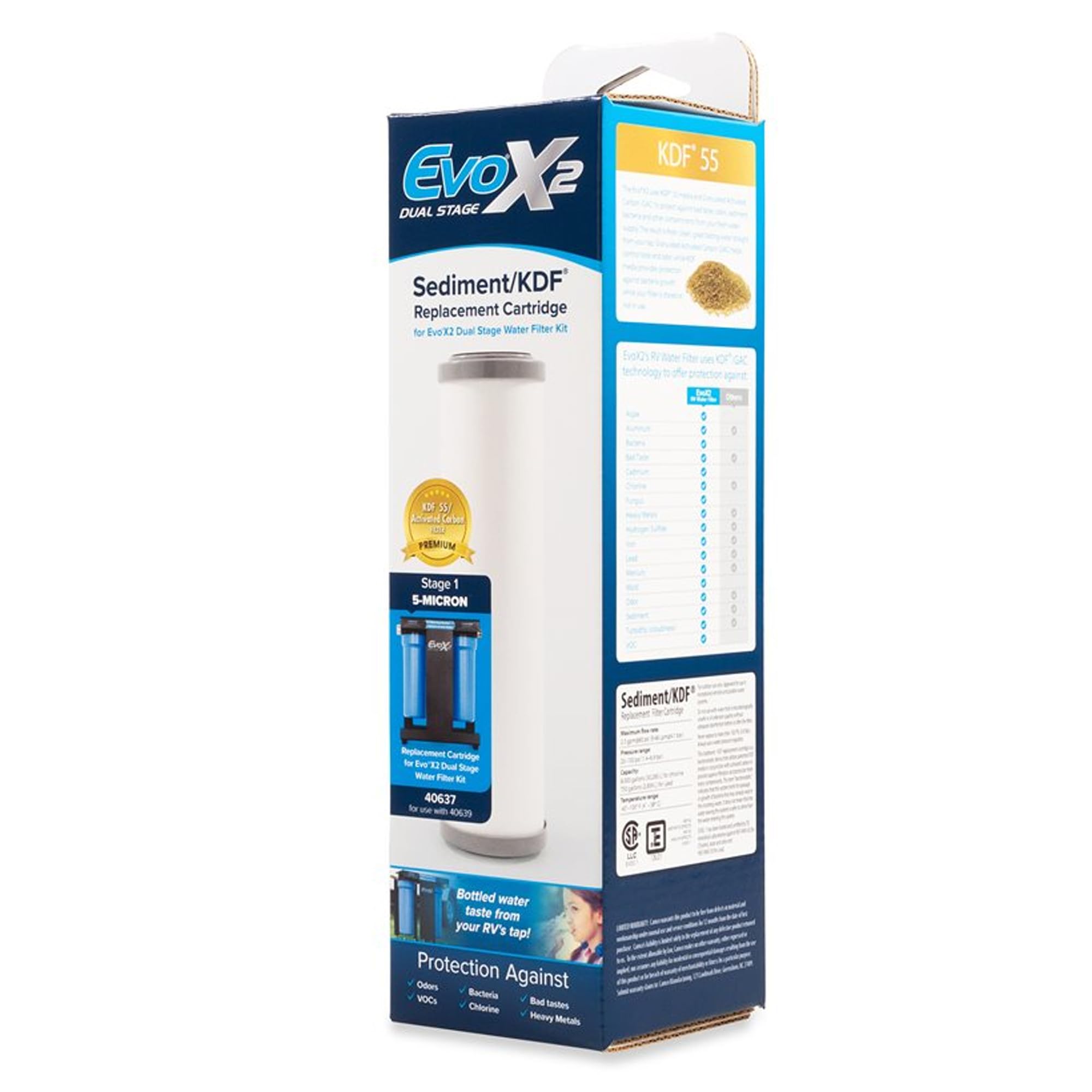 Camco 5-Micron EVO Water Filter Replacement Cartridge - Significantly Reduces Sediment, Taste, Odor and Chlorine - Prolongs Your Carbon Block Filter (40637)