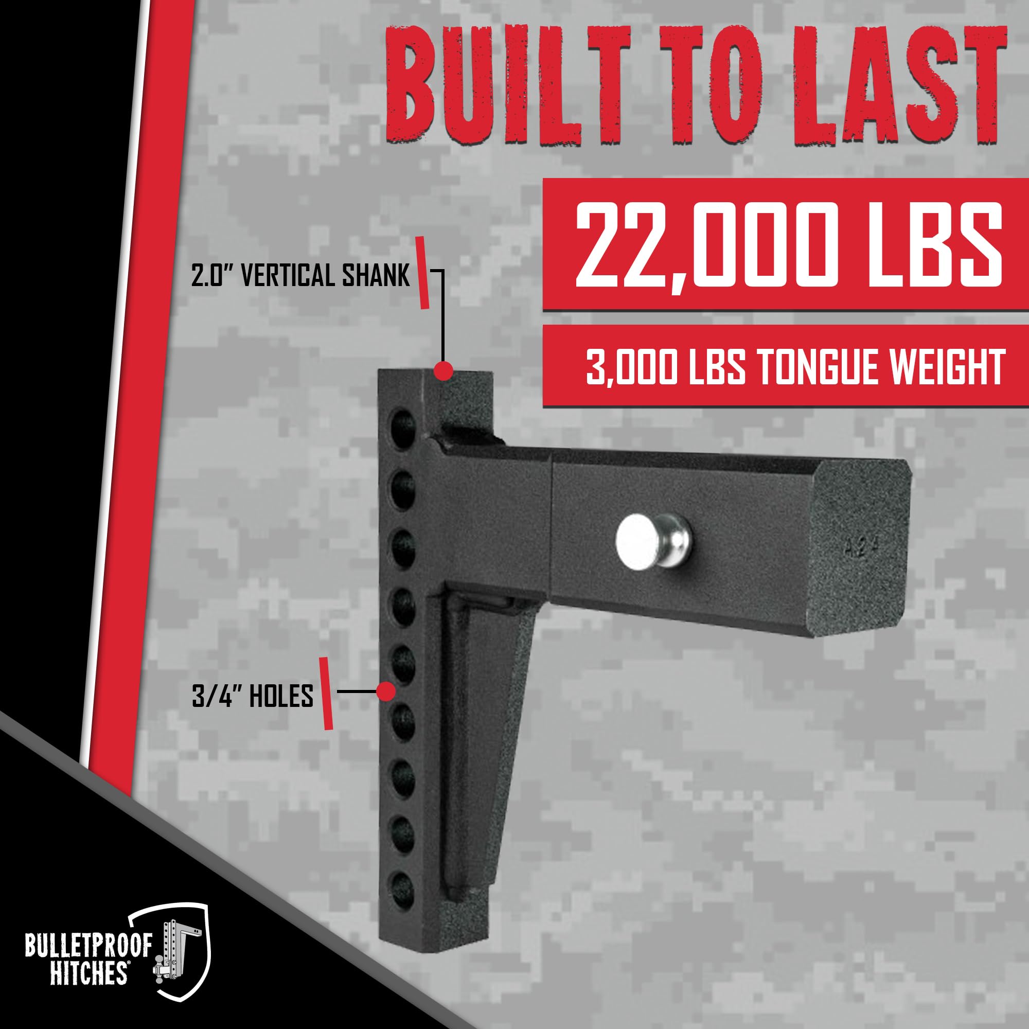 3" BulletProof Hitches Weight Distribution Shank Rated to 22,000 lbs - Weight Distribution Hitch Shank for 3" Receiver - Corrosion-Resistant, Black Powder Coat