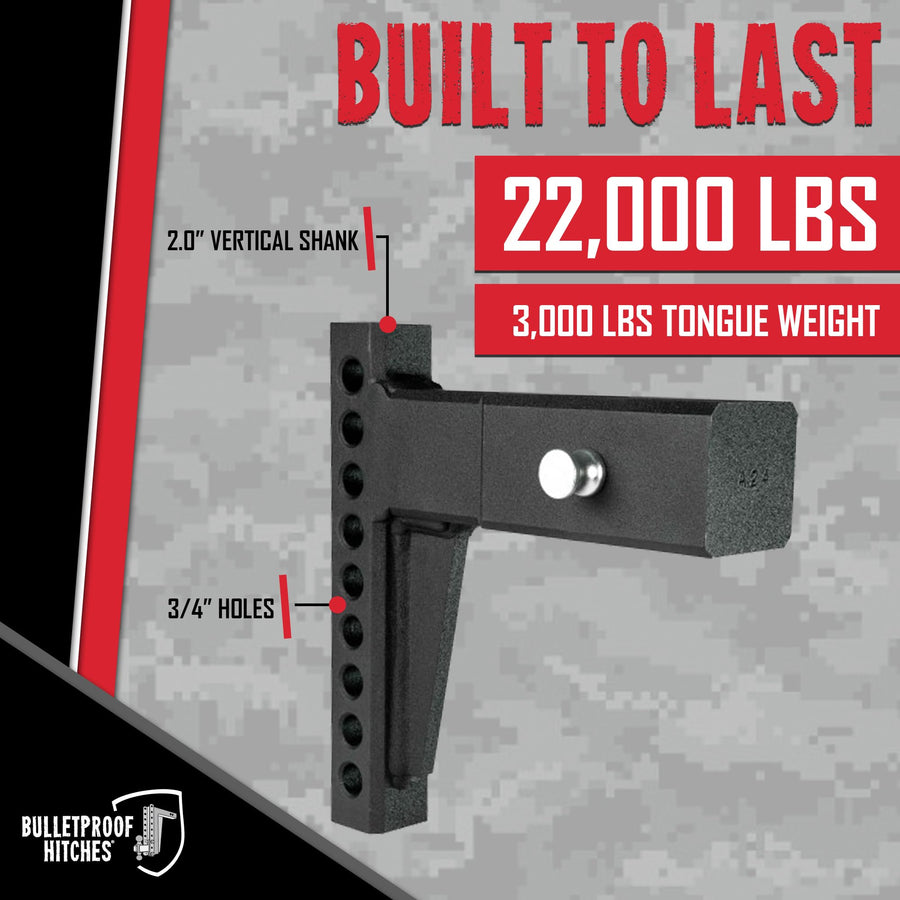 3" BulletProof Hitches Weight Distribution Shank Rated to 22,000 lbs - Weight Distribution Hitch Shank for 3" Receiver - Corrosion-Resistant, Black Powder Coat