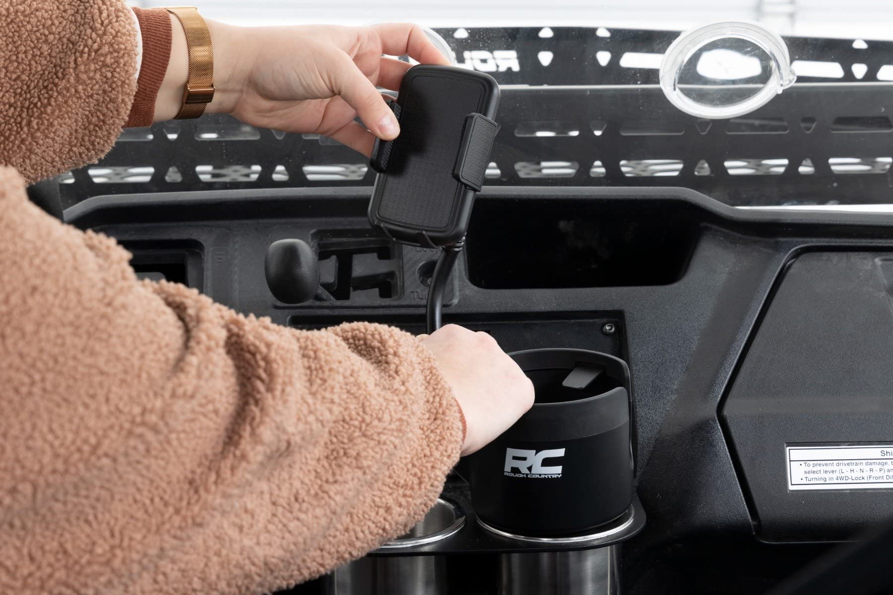 2 in 1 Rough Country Expanding Cup and Phone Holder - J5054, Black, 2.69in - 3.9in Diameter