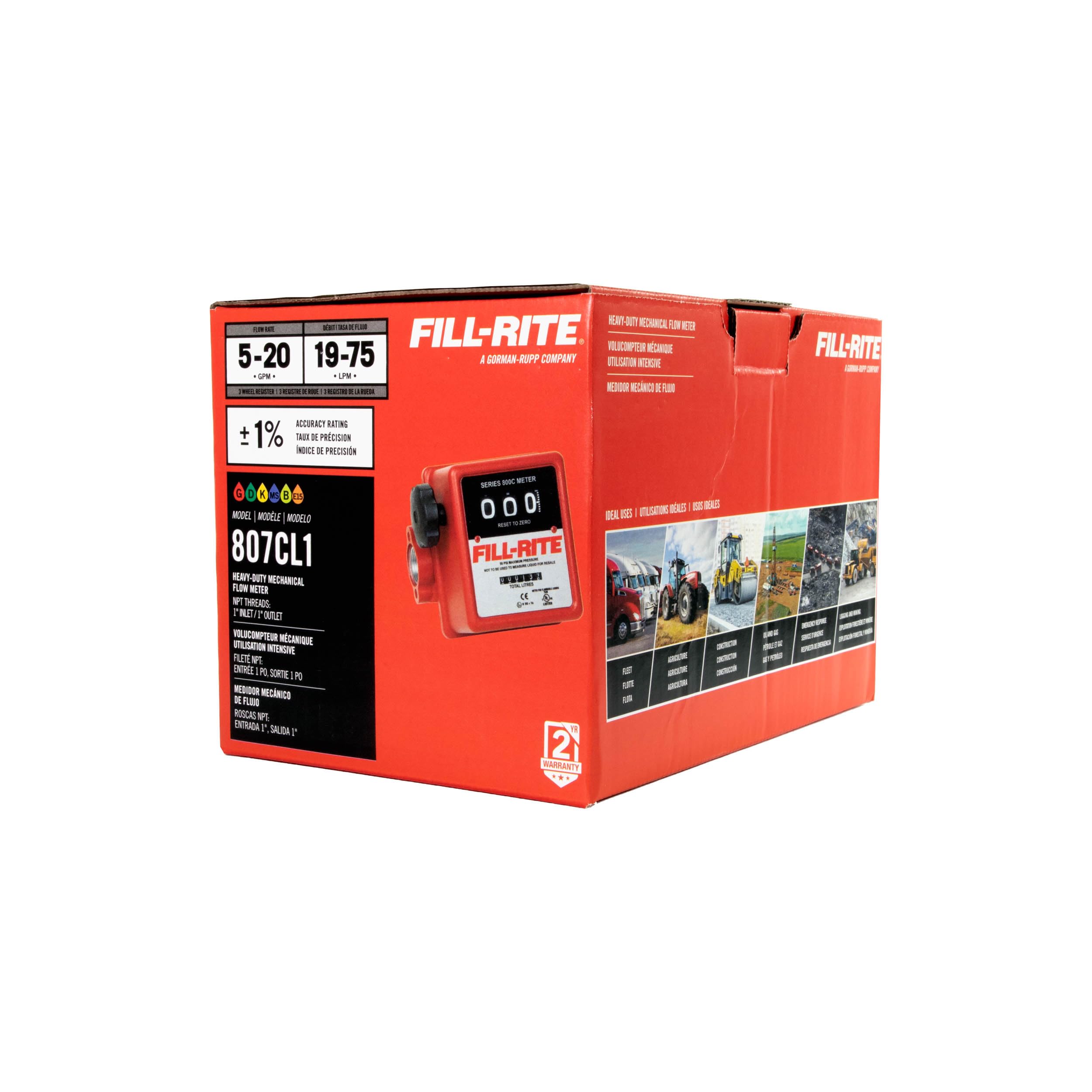 Fill-Rite 3 Wheel 807CL1 Mechanical 1" 19-76 LPM Fuel Transfer Meter