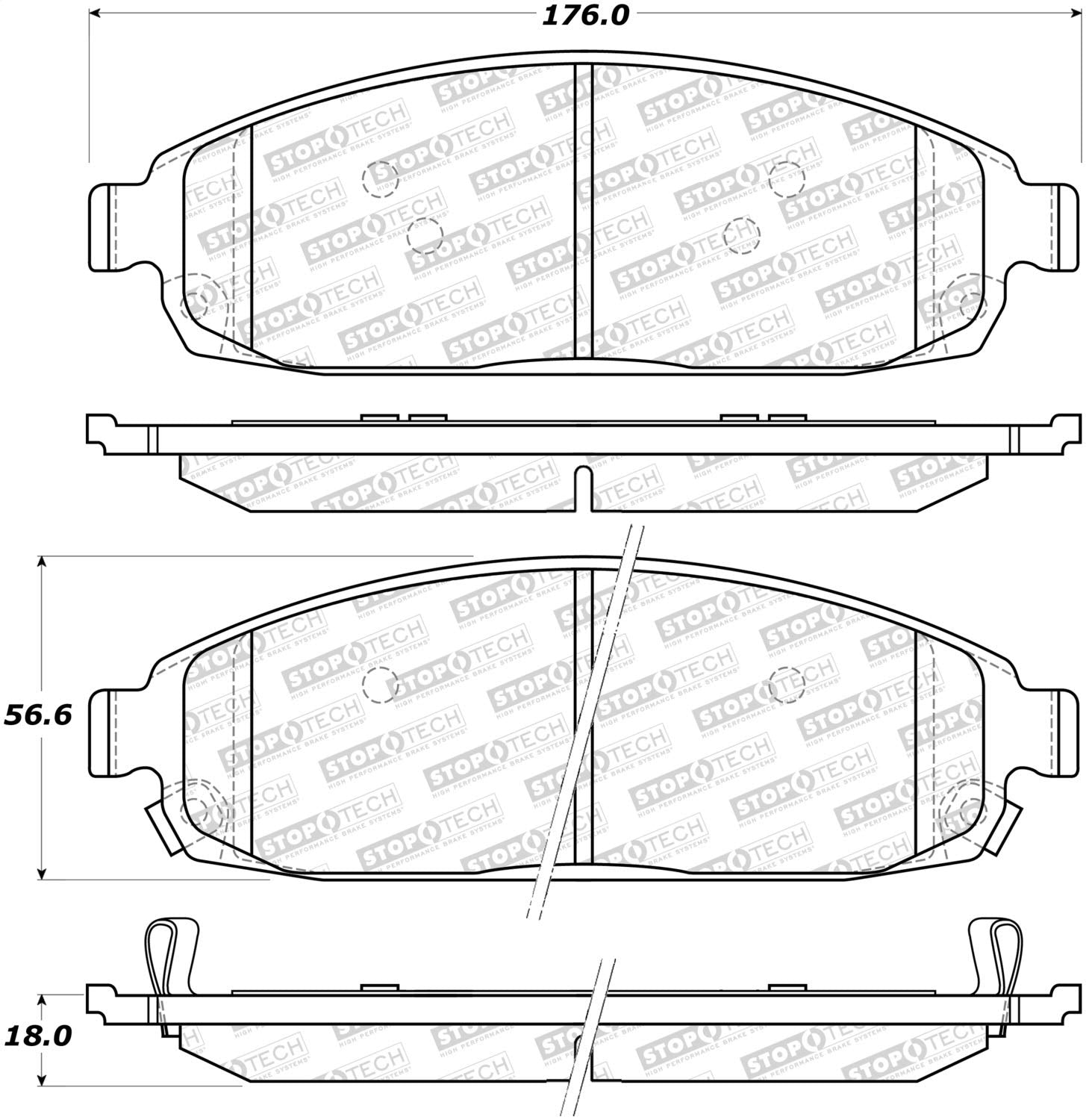 Front StopTech 308.10800 Brake Pads with Shims and Hardware Street