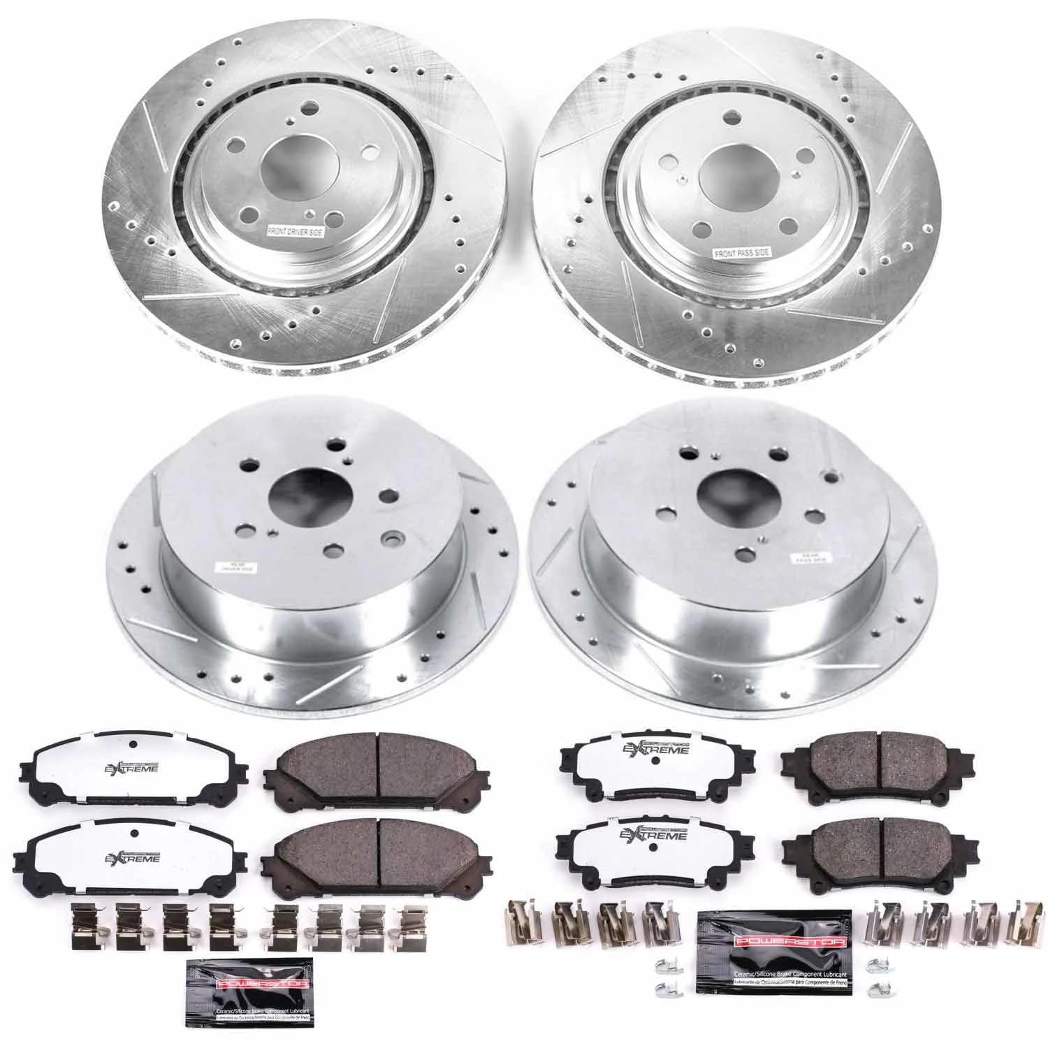 Power Stop Brake Kit Front and Rear For 2010 2011 2012 2013 2014 2015 Lexus RX350 - Truck & Tow Carbon Fiber Ceramic Pads & Drilled and Slotted Rotors Replacement, K5828-36