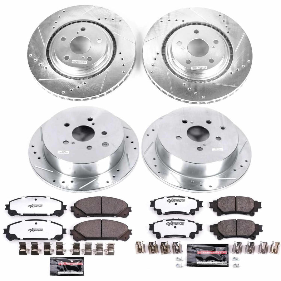 Power Stop Brake Kit Front and Rear For 2010 2011 2012 2013 2014 2015 Lexus RX350 - Truck & Tow Carbon Fiber Ceramic Pads & Drilled and Slotted Rotors Replacement, K5828-36