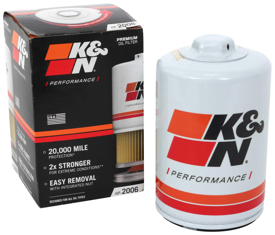 K&N Oil Filter Premium: 20,000 Mile Engine Protection with Wrench Off Nut: Compatible with Select CHEVROLET/GMC/BUICK/CADILLAC Vehicle Models (See Product Description for Select Models), HP-2006