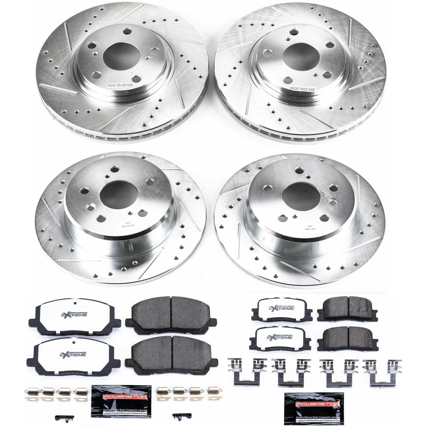 Power Stop Brake Kit Front and Rear For 2001 2002 2003 Toyota Highlander - Truck & Tow Carbon Fiber Ceramic Brake Pads & Drilled and Slotted Rotors Replacement, K1140-36