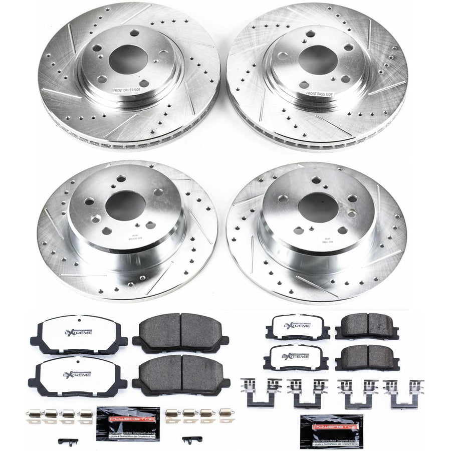 Power Stop Brake Kit Front and Rear For 2001 2002 2003 Toyota Highlander - Truck & Tow Carbon Fiber Ceramic Brake Pads & Drilled and Slotted Rotors Replacement, K1140-36