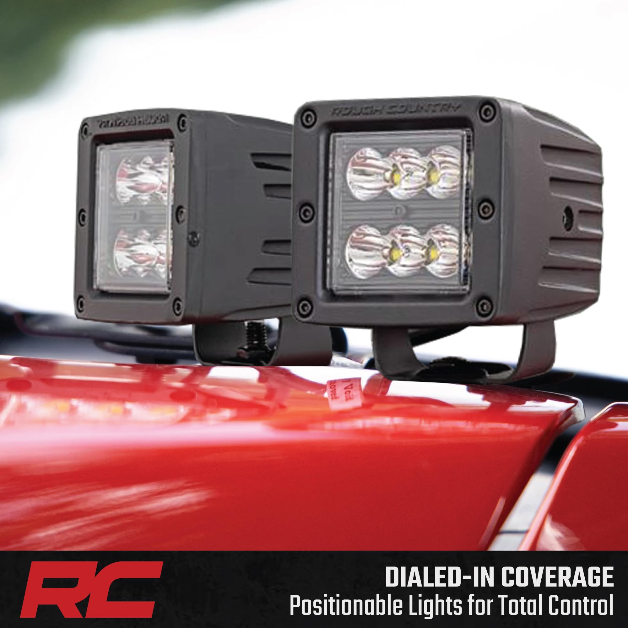 Quad Rough Country 2" Cube LED Light Kit for Toyota Tundra (2014-2021) - Lower Windshield Mount, 9,600 Lumens, Spot Combo Off-Road Lighting