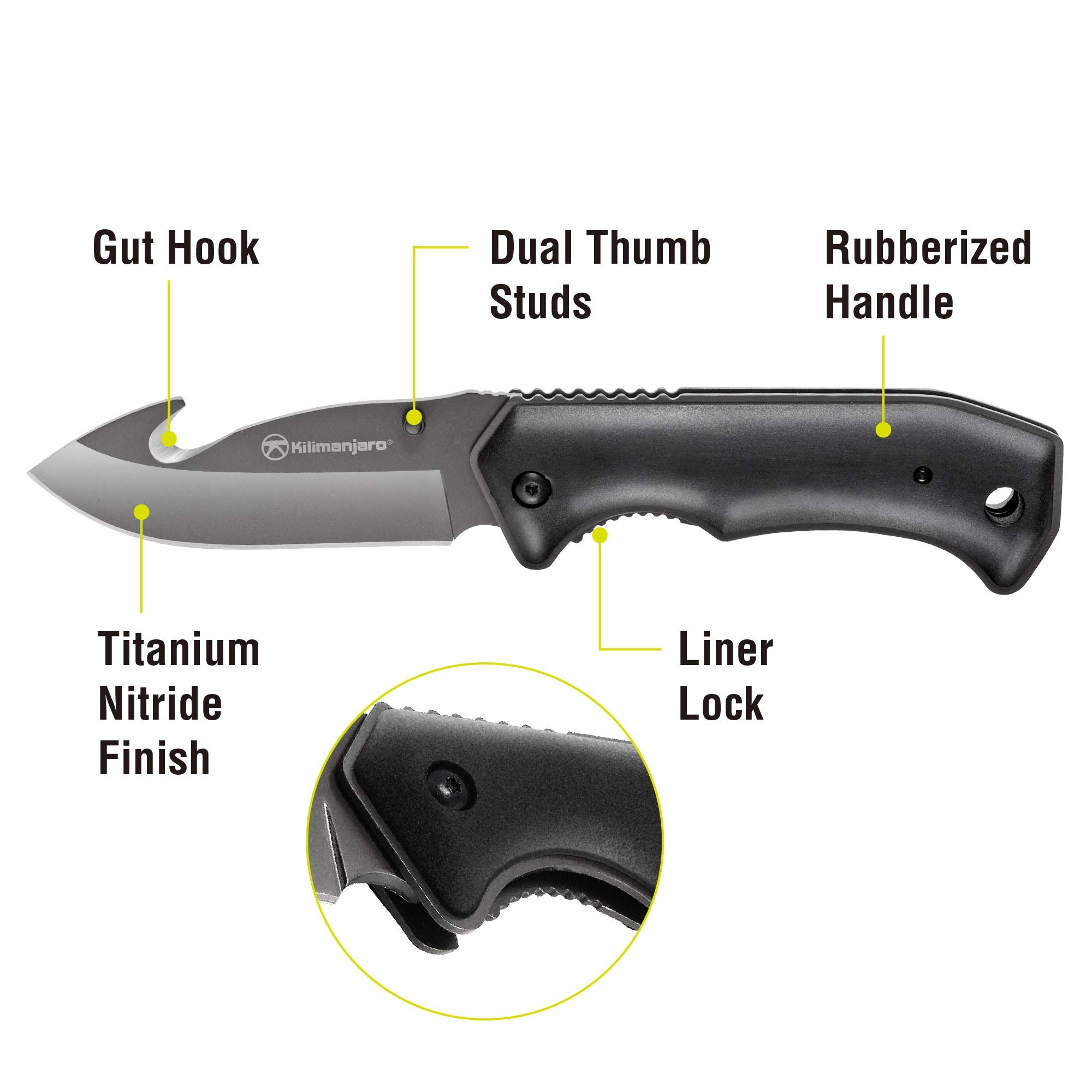Victus Kilimanjaro 8-Inch Hunting Knife with Gut Hook, Black