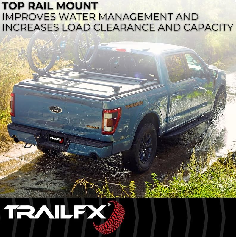 TFX6003 TrailFX Hard Retractable Tonneau Cover Fits 2015-2025 Ford F-150 with 5.5 Foot Bed Manual Retractable with Key Lock Black Matte Powder Coated Aluminum T-Slot Rails Clamp-On