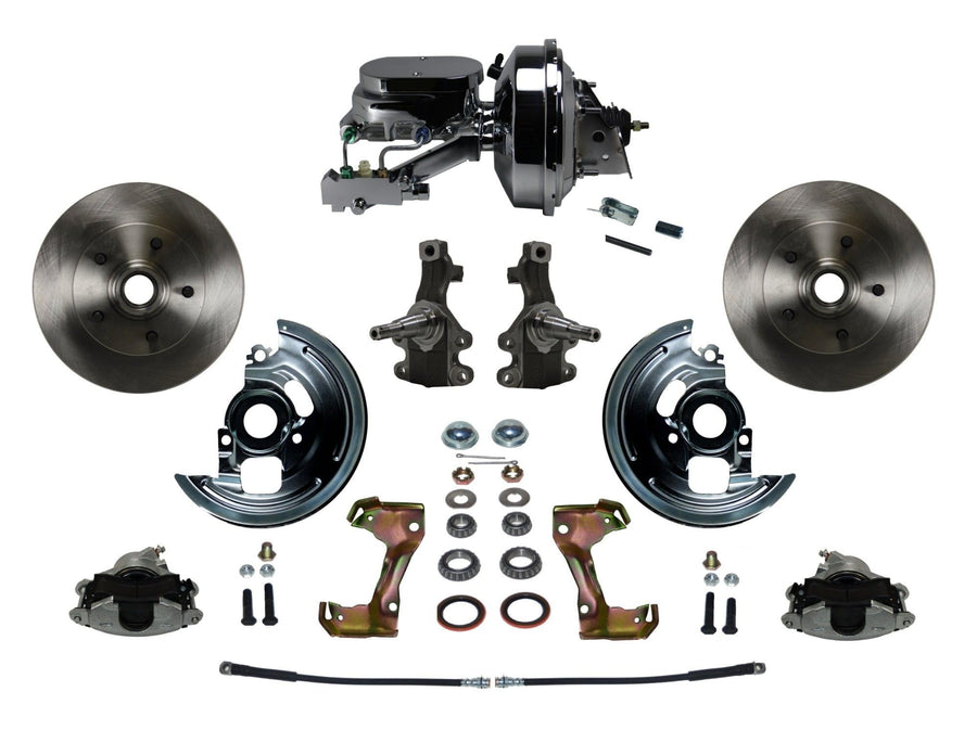 Power LEED BRAKES Front Disc Brake Conversion Kit 2" Drop Spindle With 9" Chrome Booster Flat Top Chrome M/C Disc/Disc Side Mount