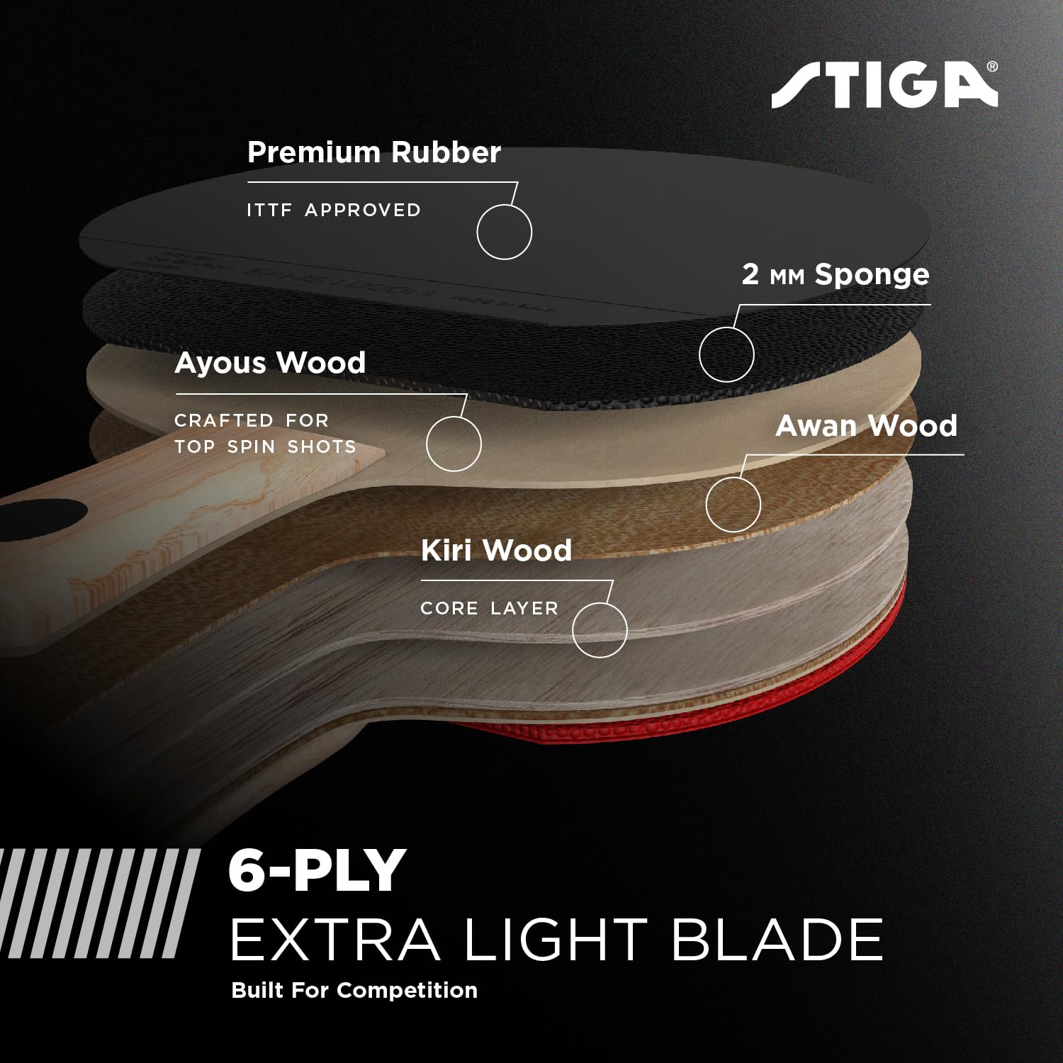 Talon STIGA Ping Pong Paddle - 6-Ply Ultra-Light Blade - 2mm Tournament-Approved Sponge - Flared Handle for Enhanced Control - Competitive Table Tennis Racket for Family Fun