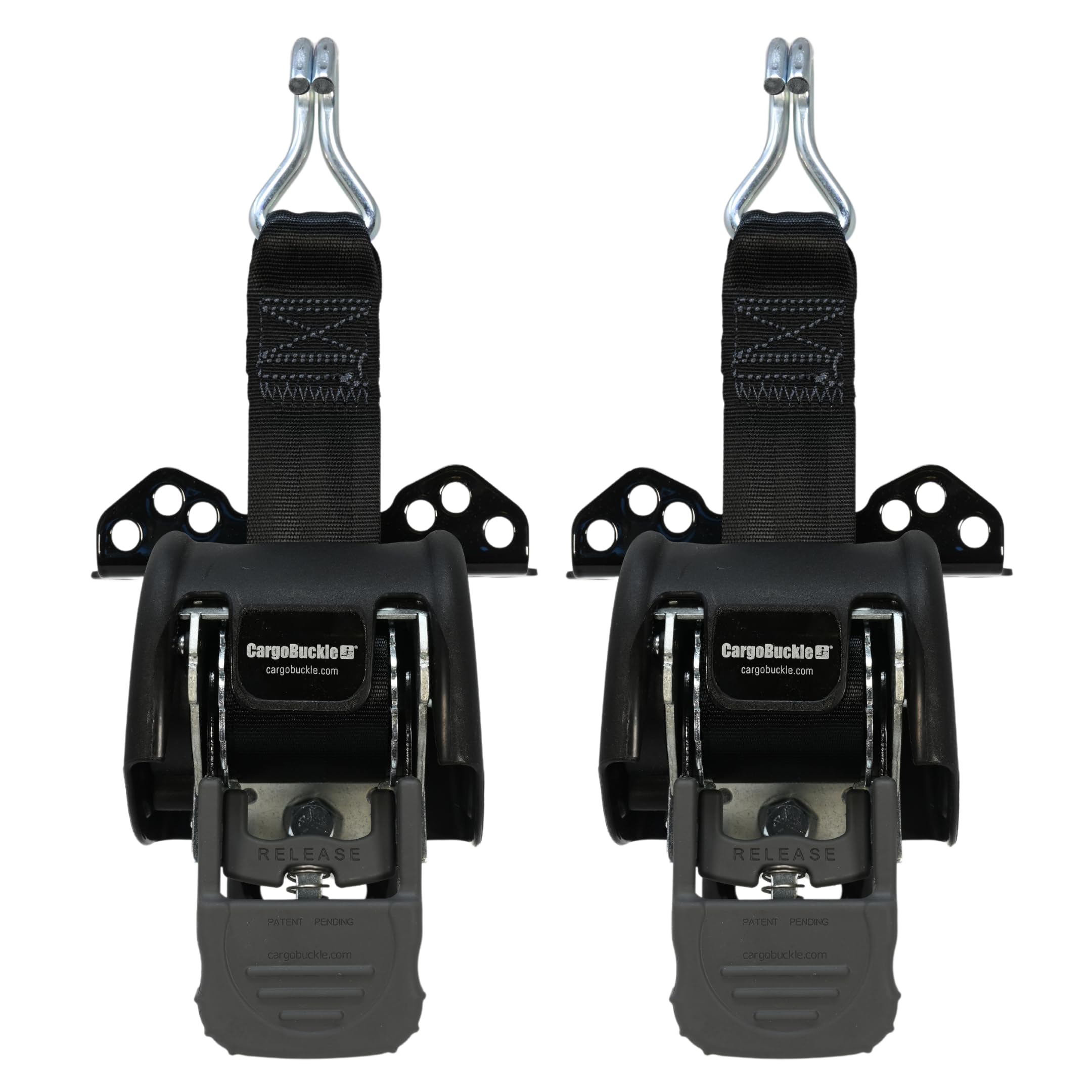 Heavy Duty CargoBuckle Ladder Rack Straps Tie-Down System, Universal Mount for Square/Round Racks, 2-Inch, 2000 Lbs Break Strength, 677 Lbs Safe Working Load, Double J-Hook, 7ft Straps - 2 Pack